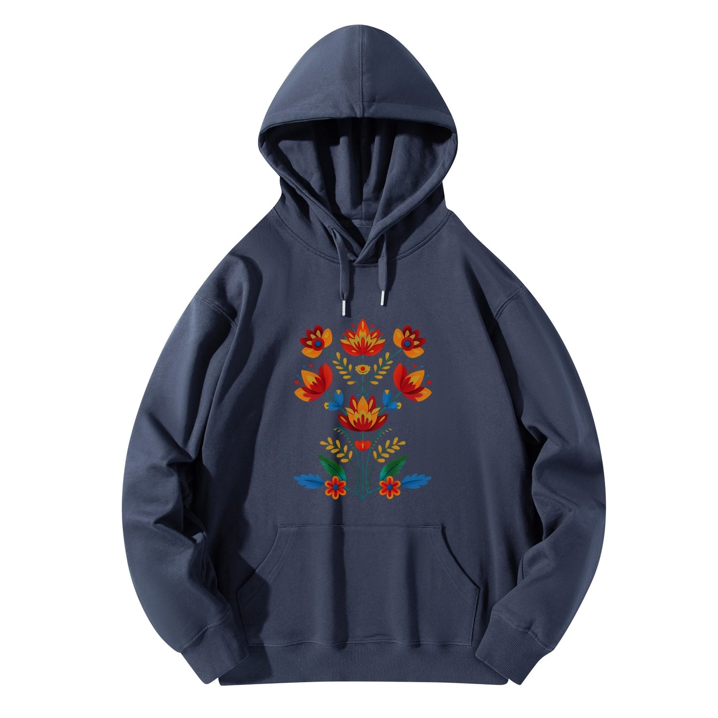 Unisex Floral Print Cotton Pullover Hoodie