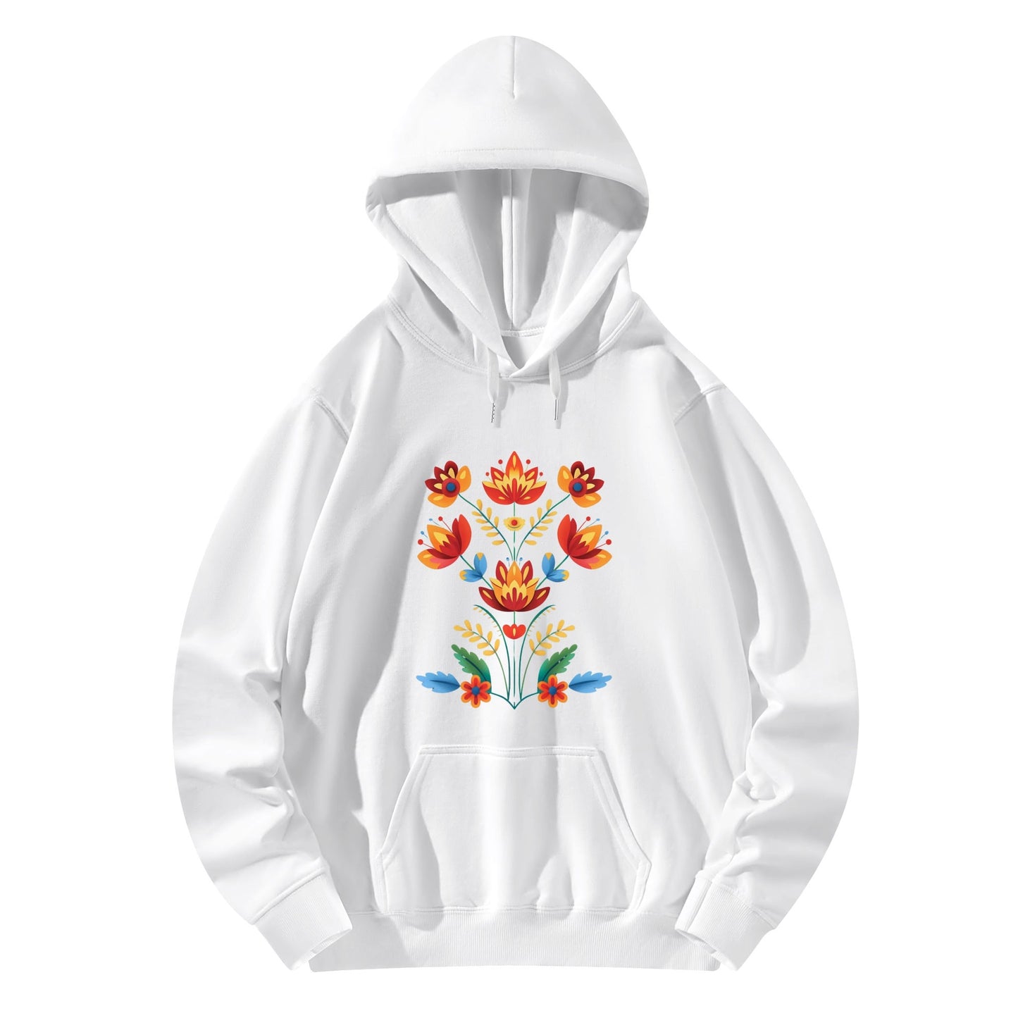 Unisex Floral Print Cotton Pullover Hoodie