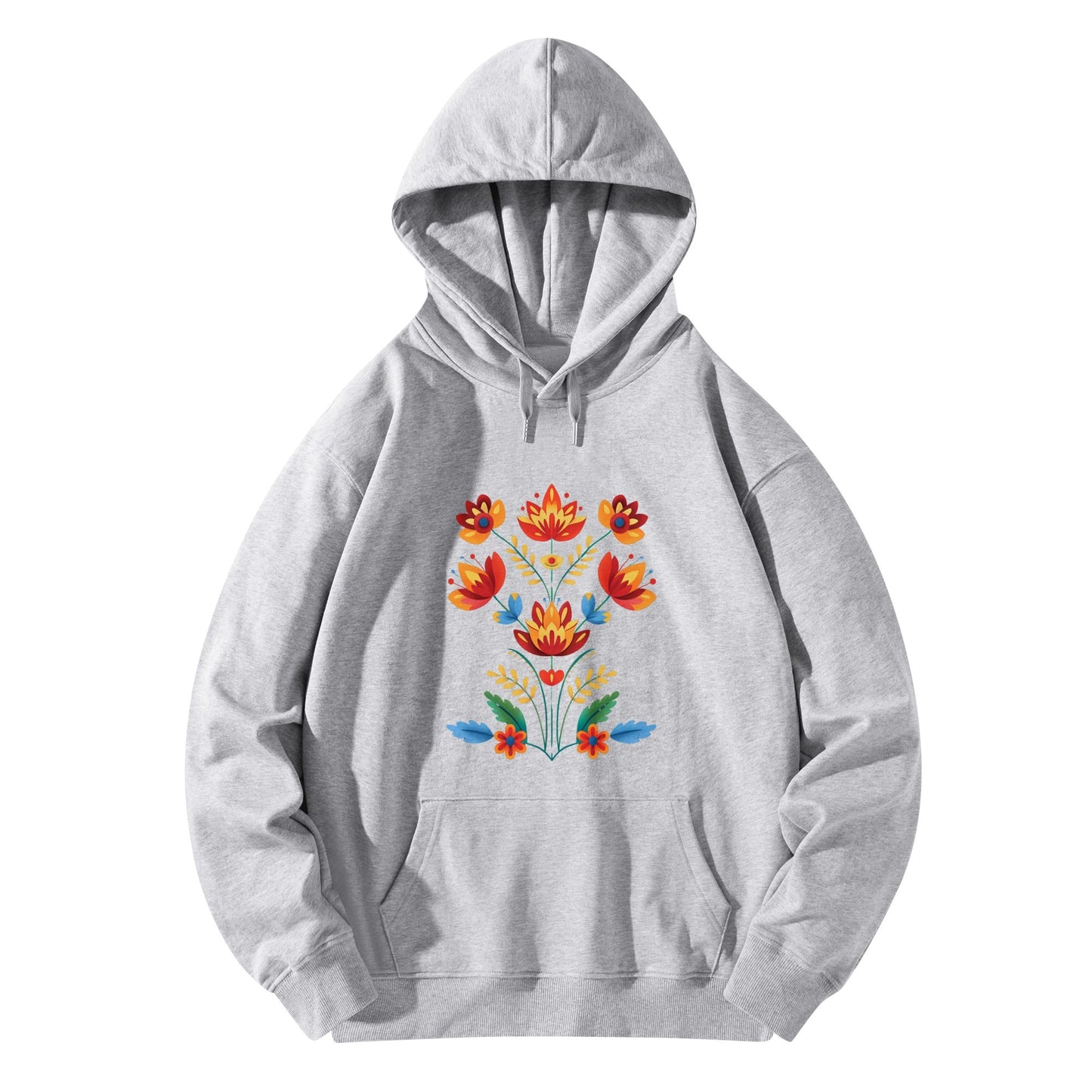 Unisex Floral Print Cotton Pullover Hoodie