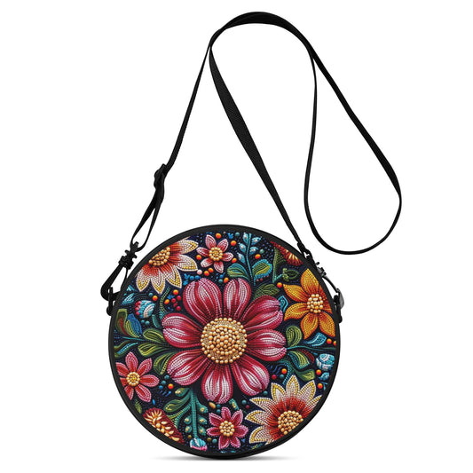 Fall Beaded Print Round Satchel Bag