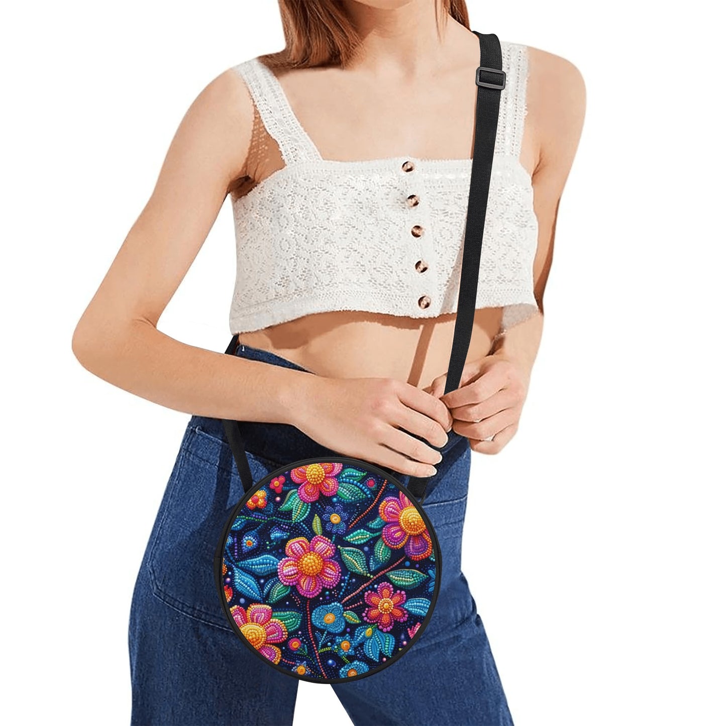 Dotted Floral Round Satchel Bag