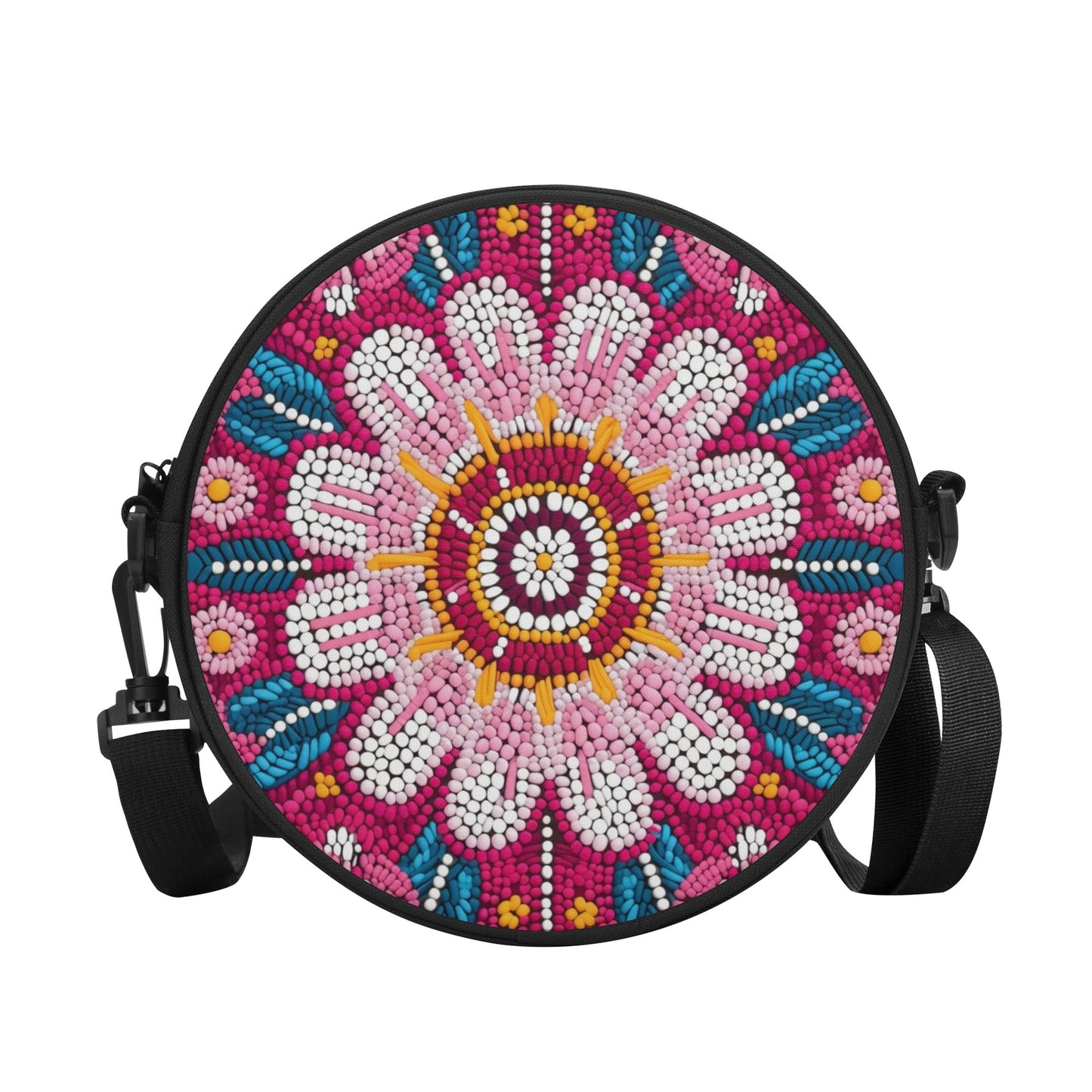 Beaded Flower Round Satchel Bag