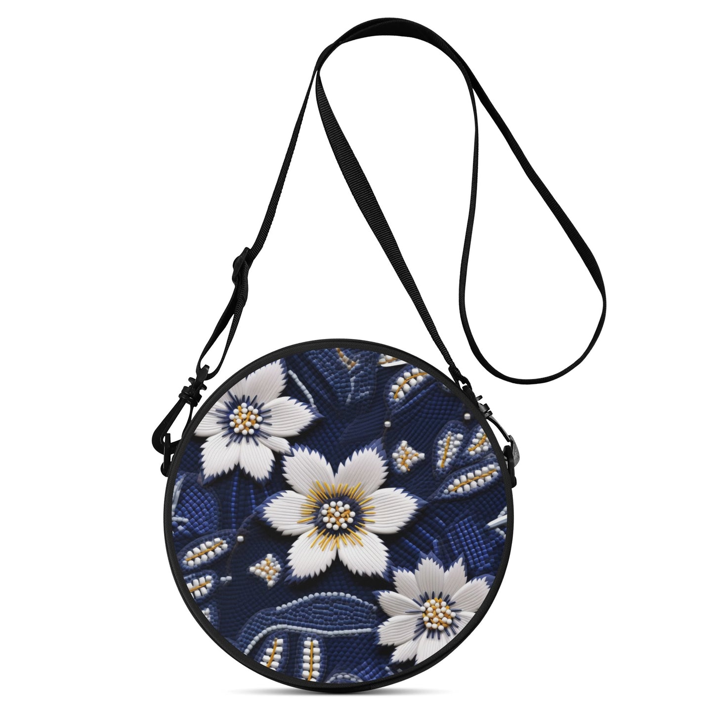 Winter Beaded Print Round Satchel Bag