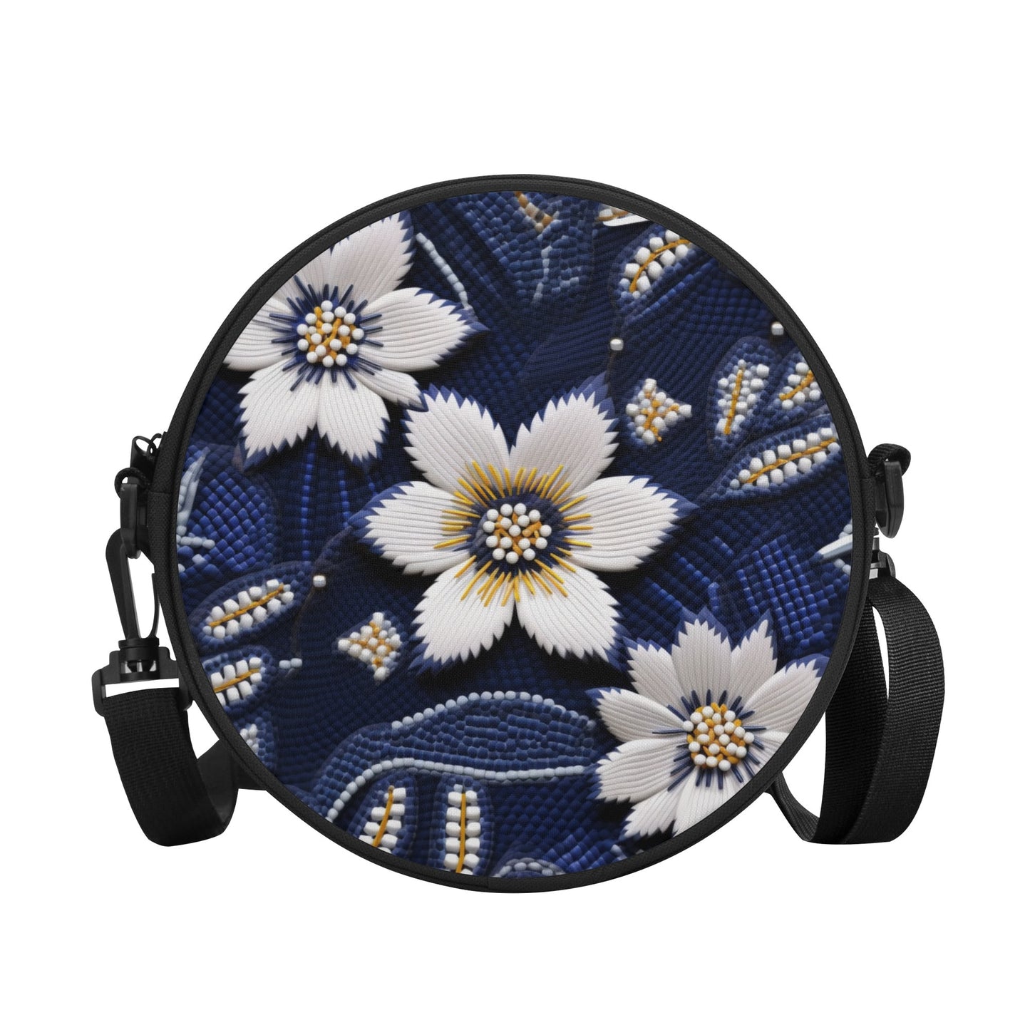 Winter Beaded Print Round Satchel Bag