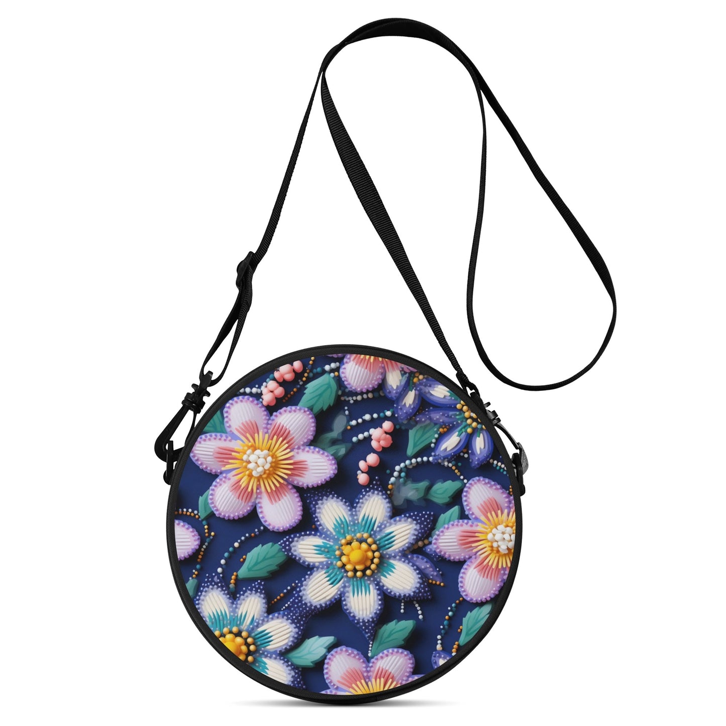 Spring Beaded Print Round Satchel Bag