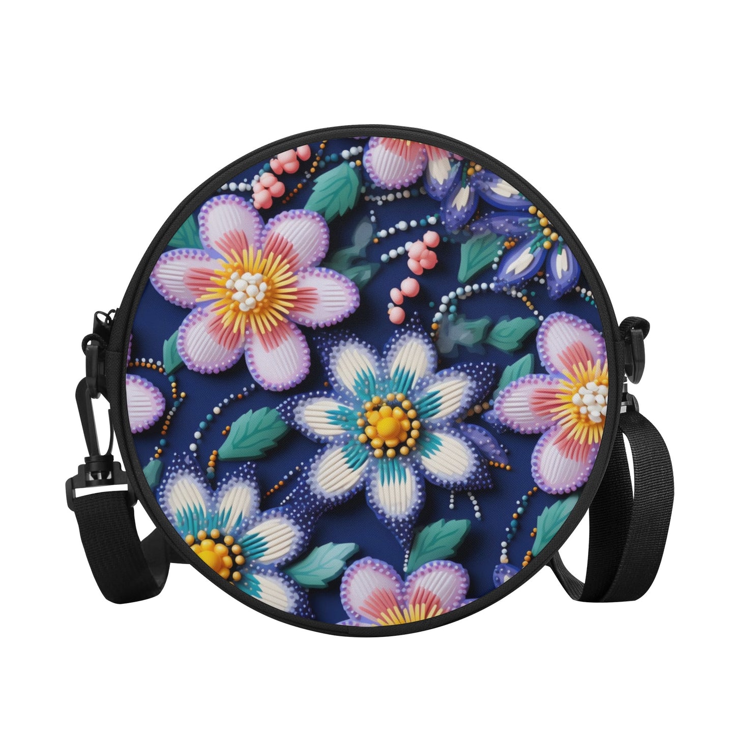 Spring Beaded Print Round Satchel Bag