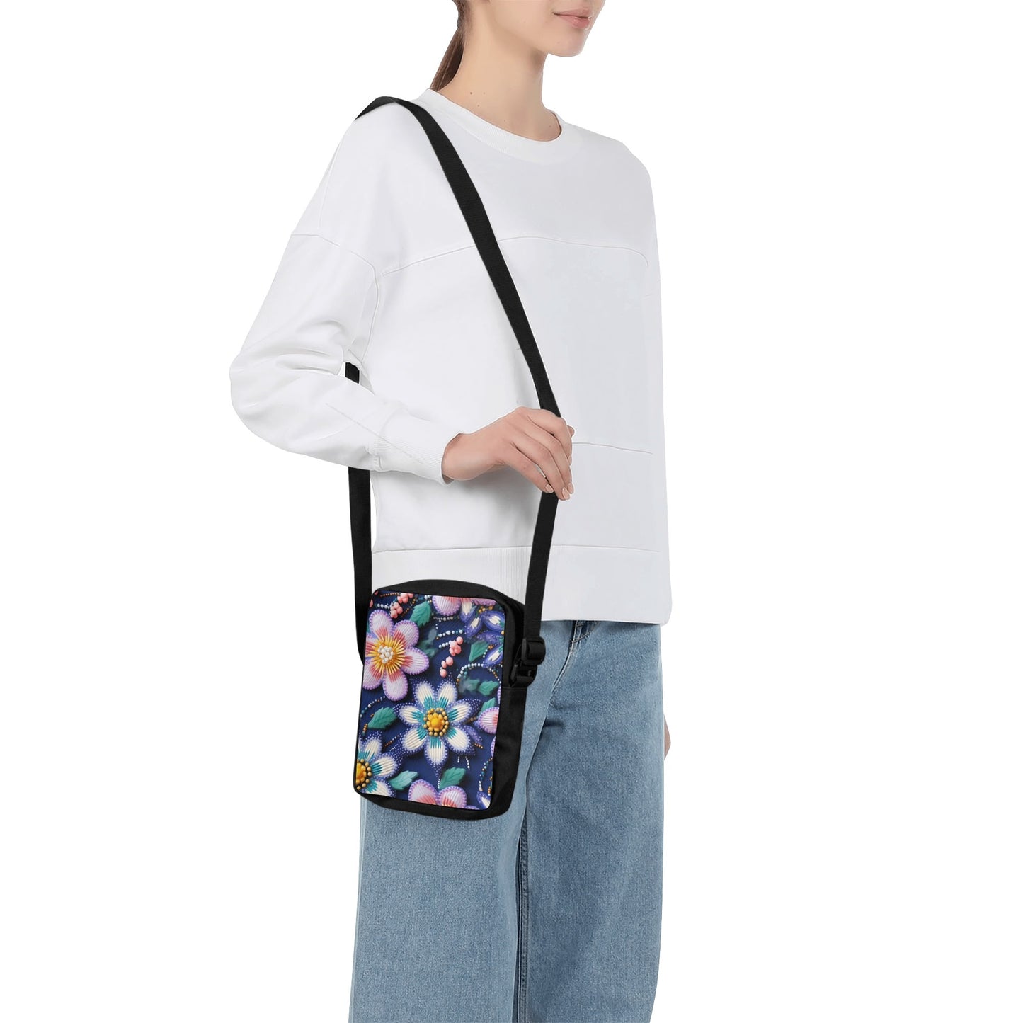 Spring Beaded Print Cross Body Bag