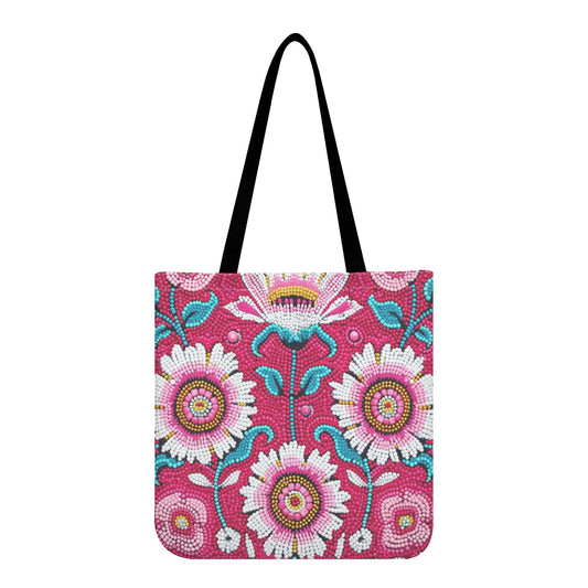 Pink Floral Beaded Print Tote Bag