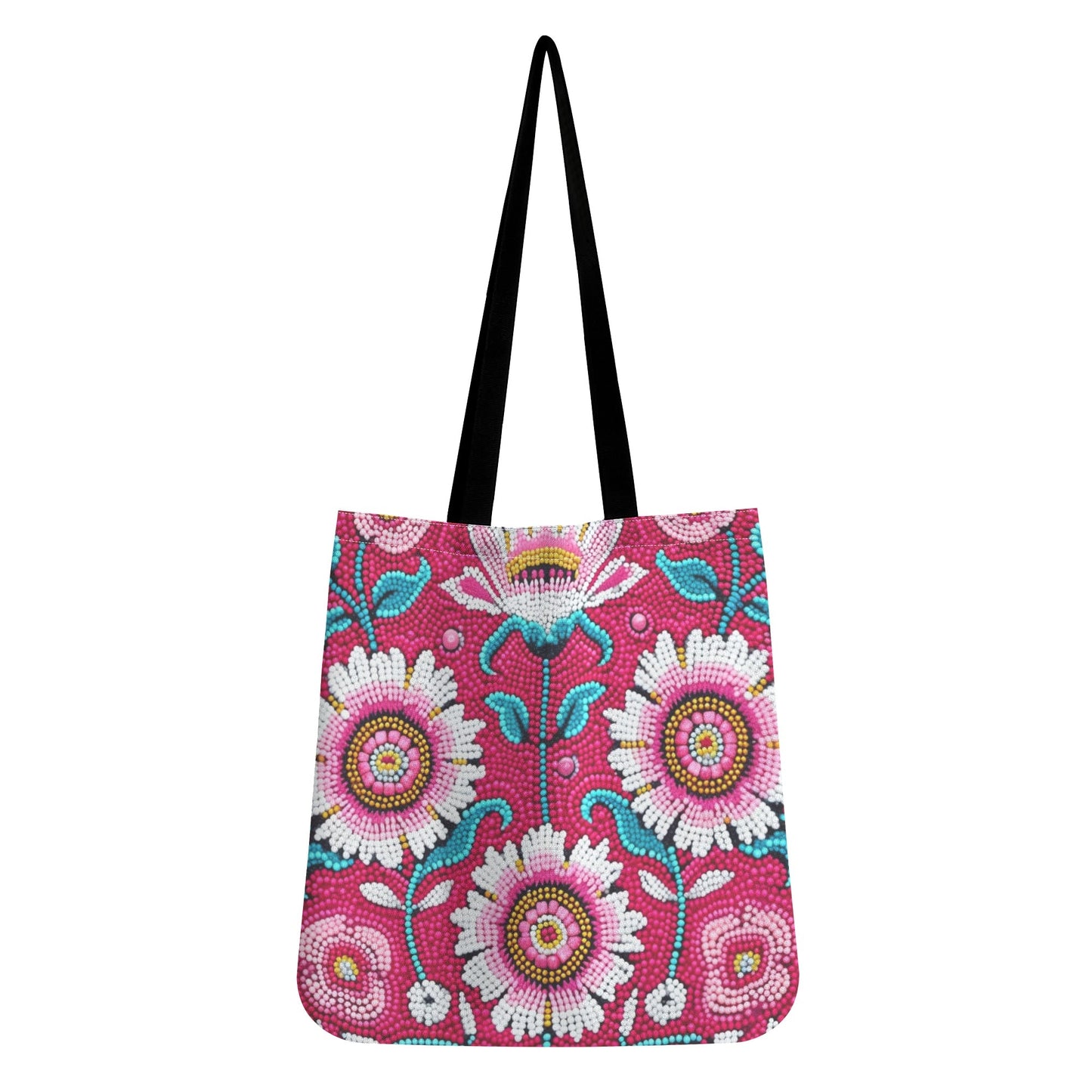 Pink Floral Beaded Print Tote Bag