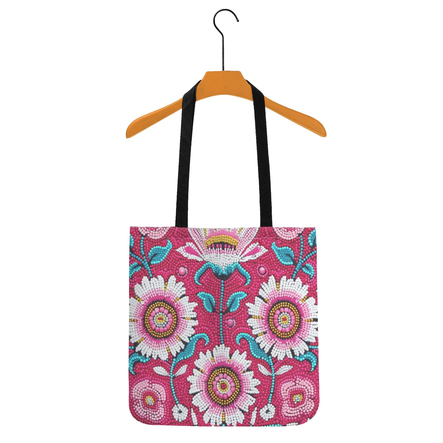 Pink Floral Beaded Print Tote Bag