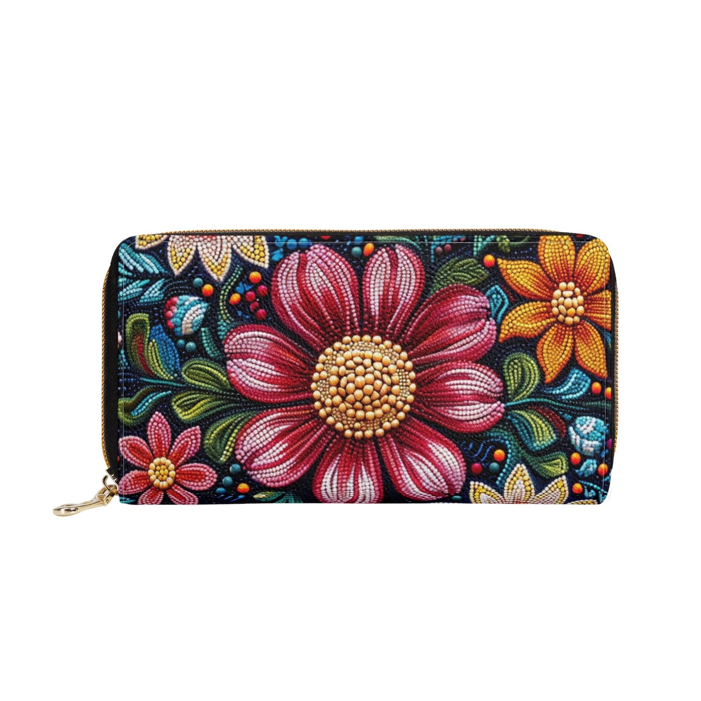 Fall Beaded Print PU Zipper Wallet