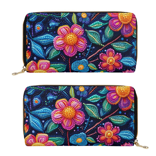 Dotted Floral Print PU Zipper Wallet