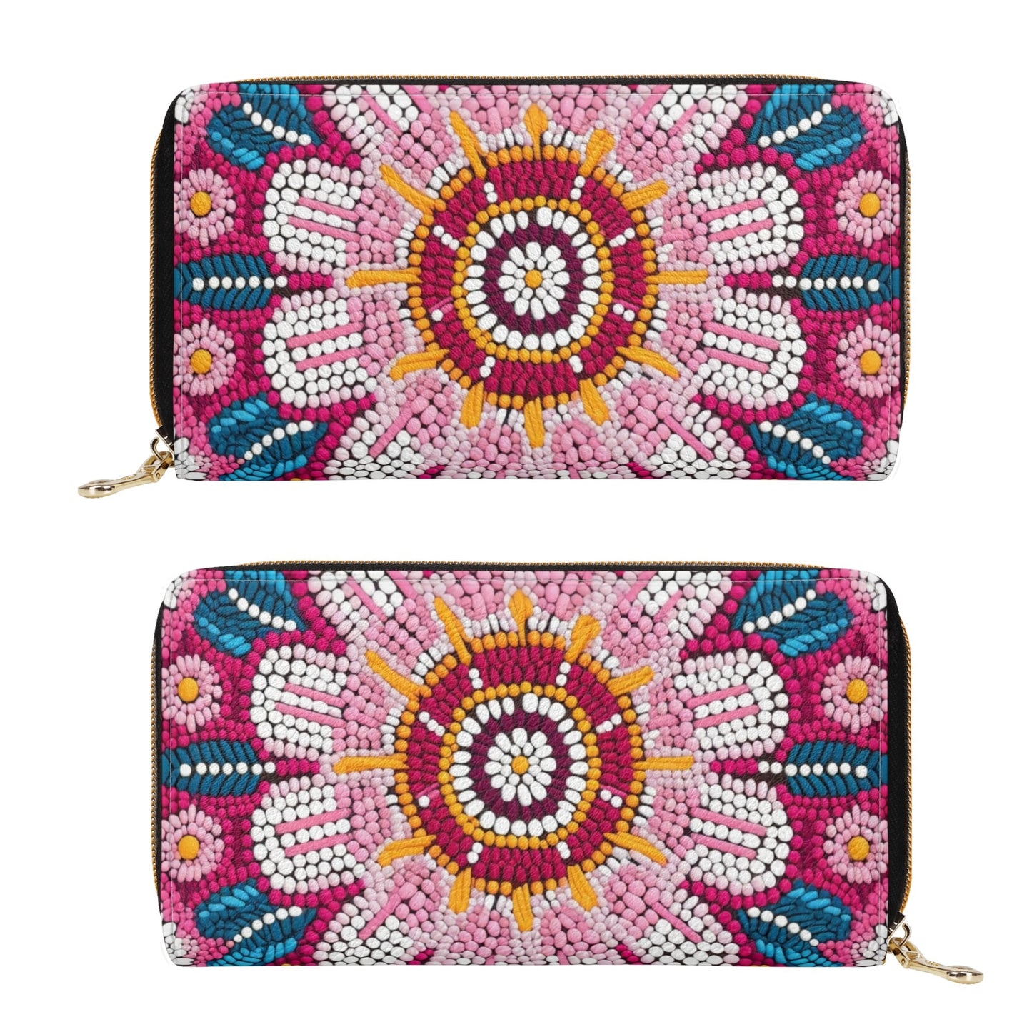 Beaded Flower PU Zipper Wallet