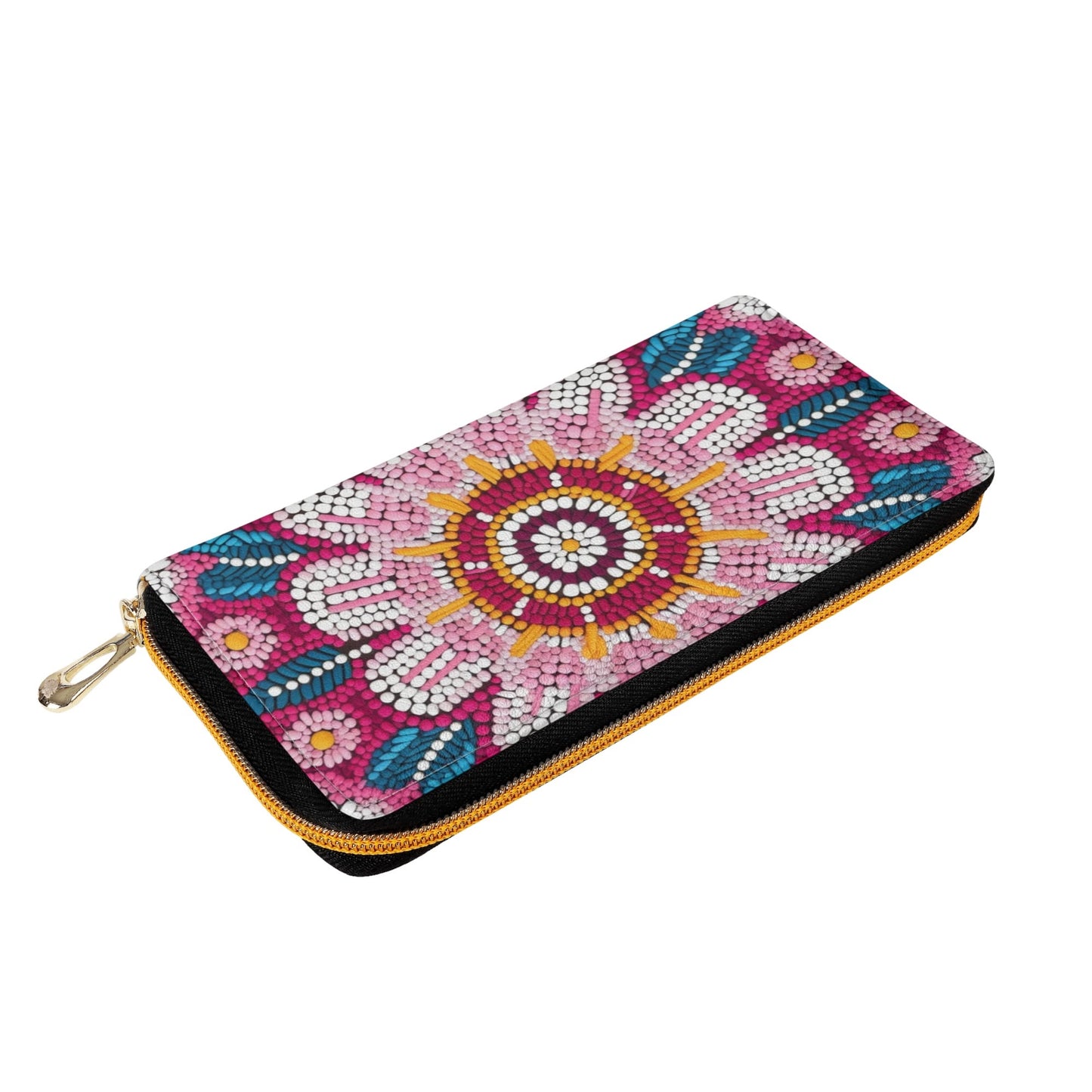 Beaded Flower PU Zipper Wallet