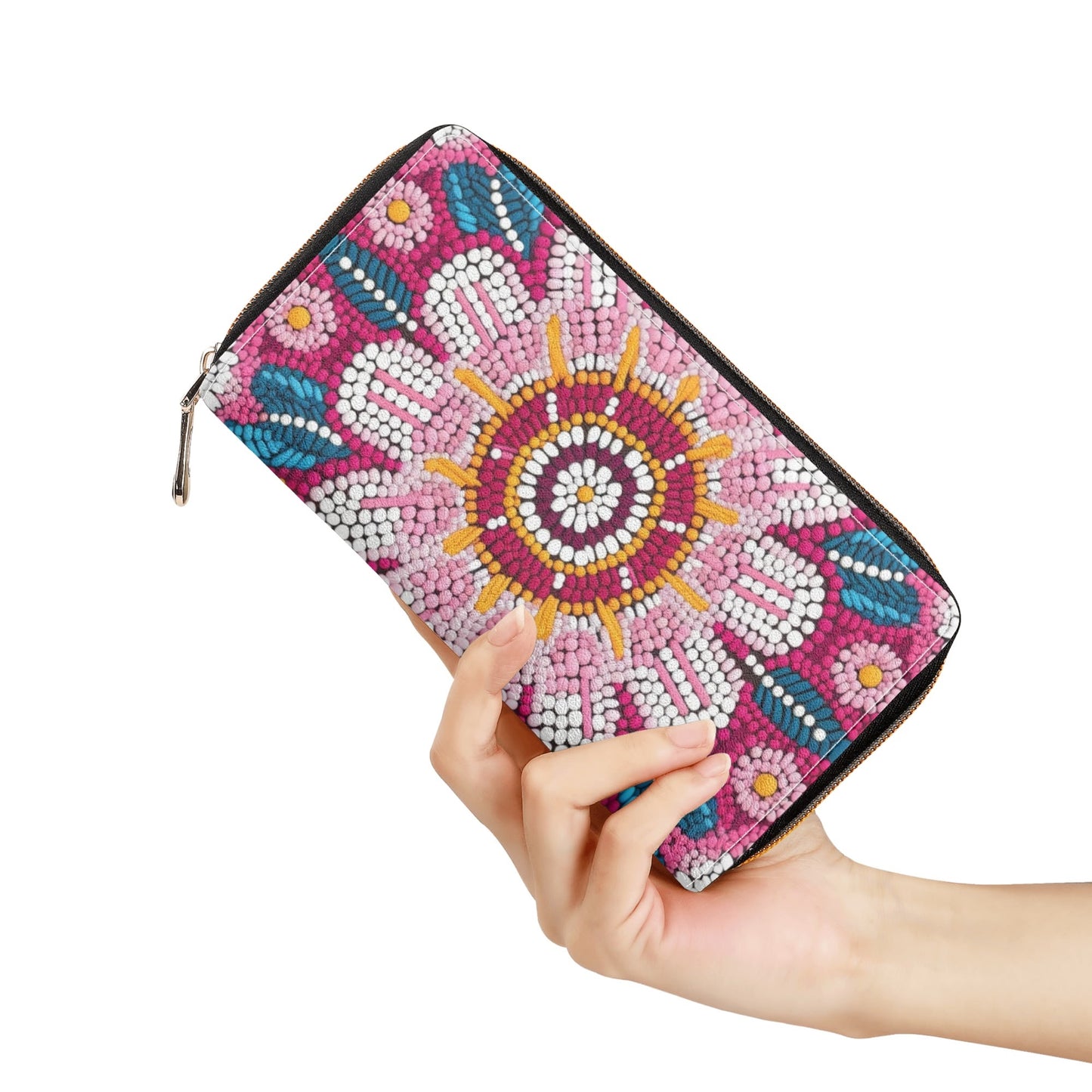 Beaded Flower PU Zipper Wallet