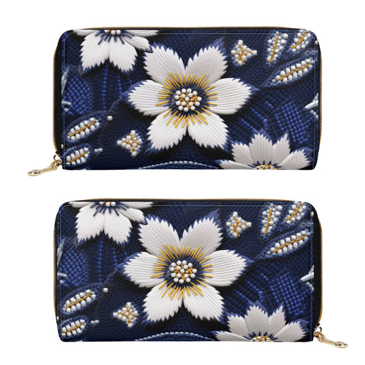 Winter Beaded Print PU Zipper Wallet