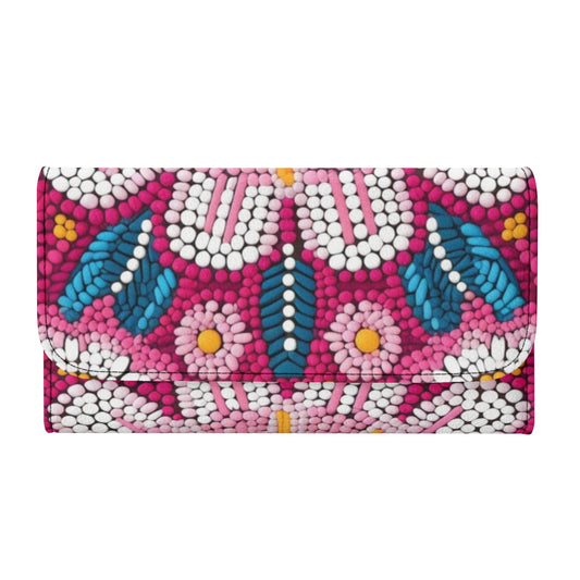 Beaded Flower Print Trifold Wallet