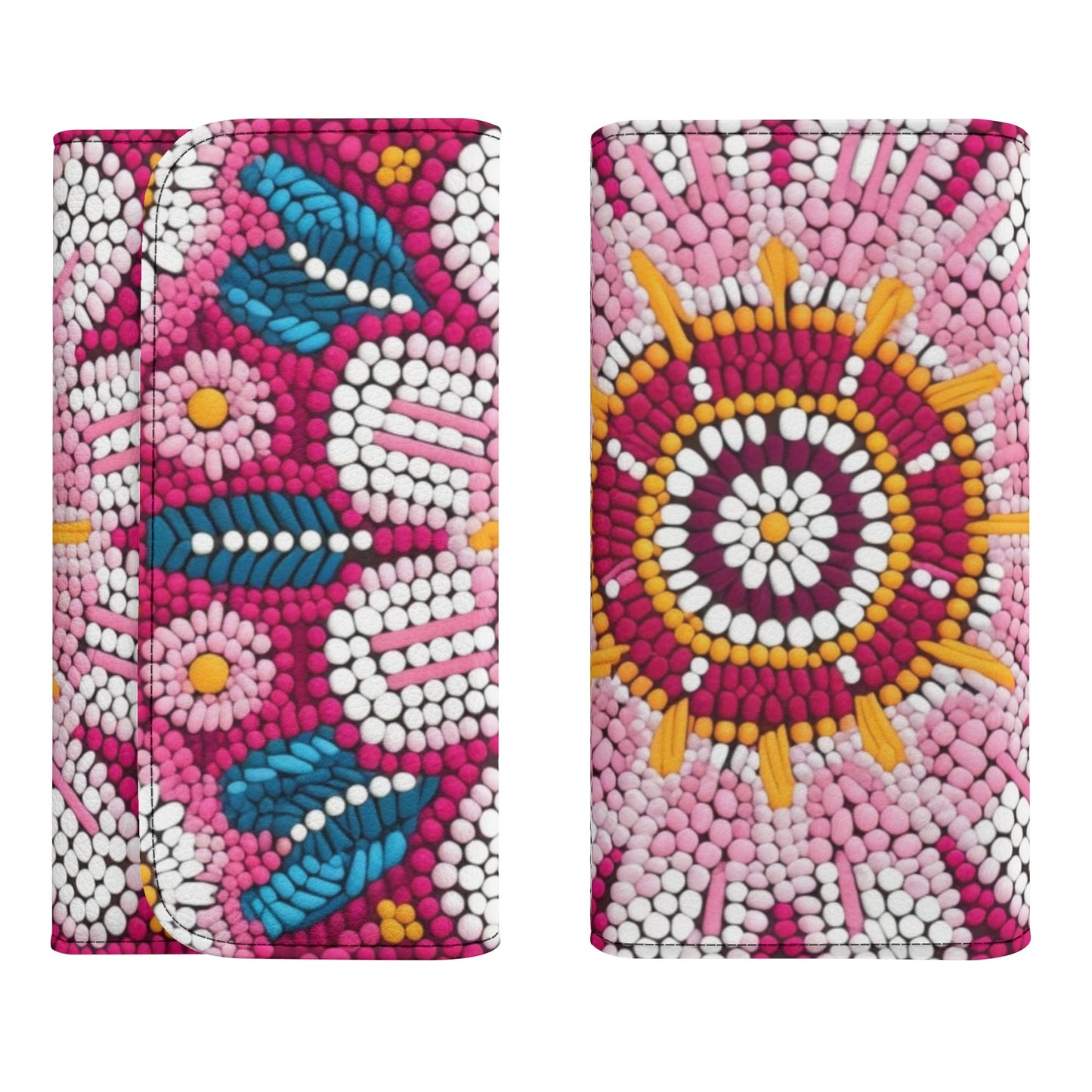 Beaded Flower Print Trifold Wallet