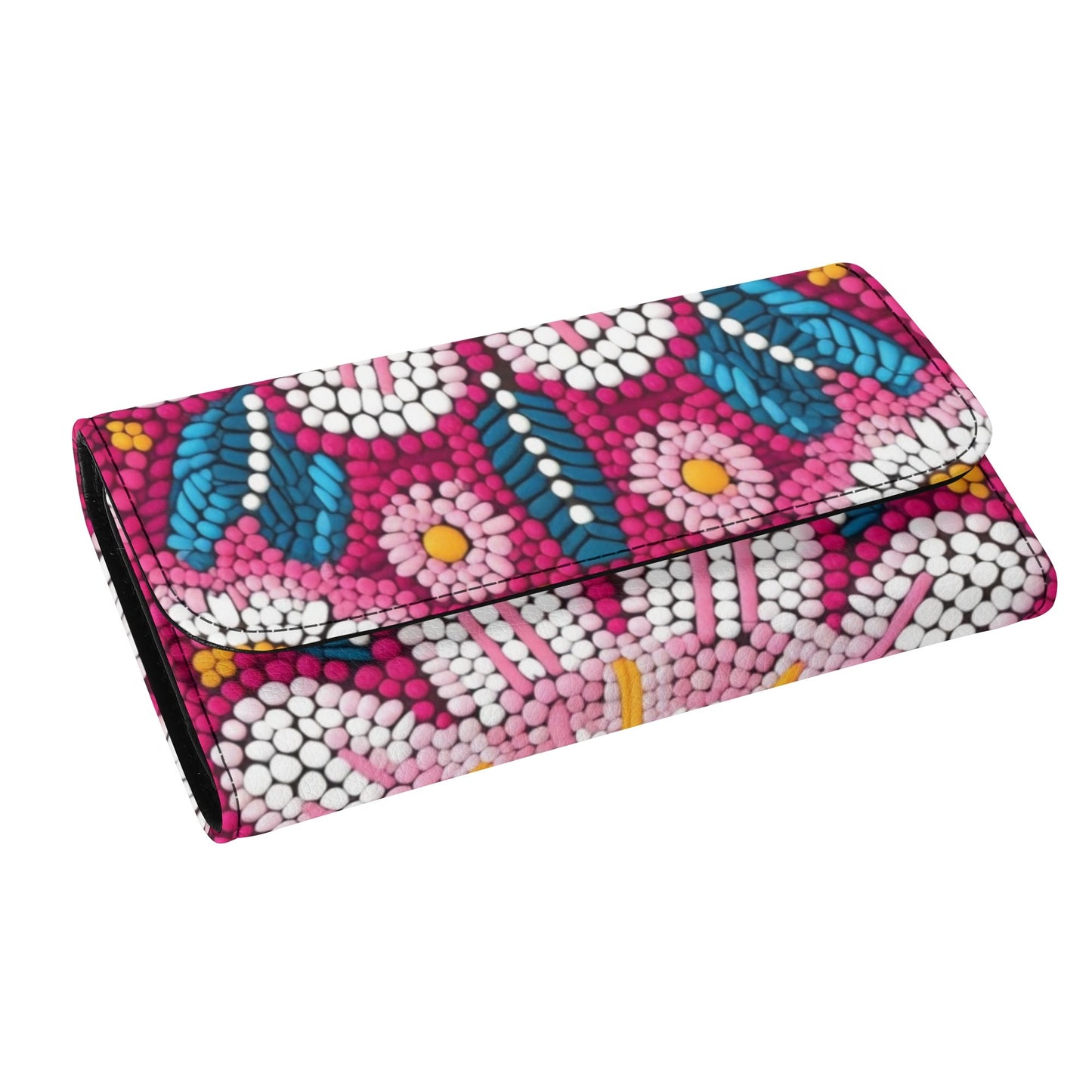 Beaded Flower Print Trifold Wallet