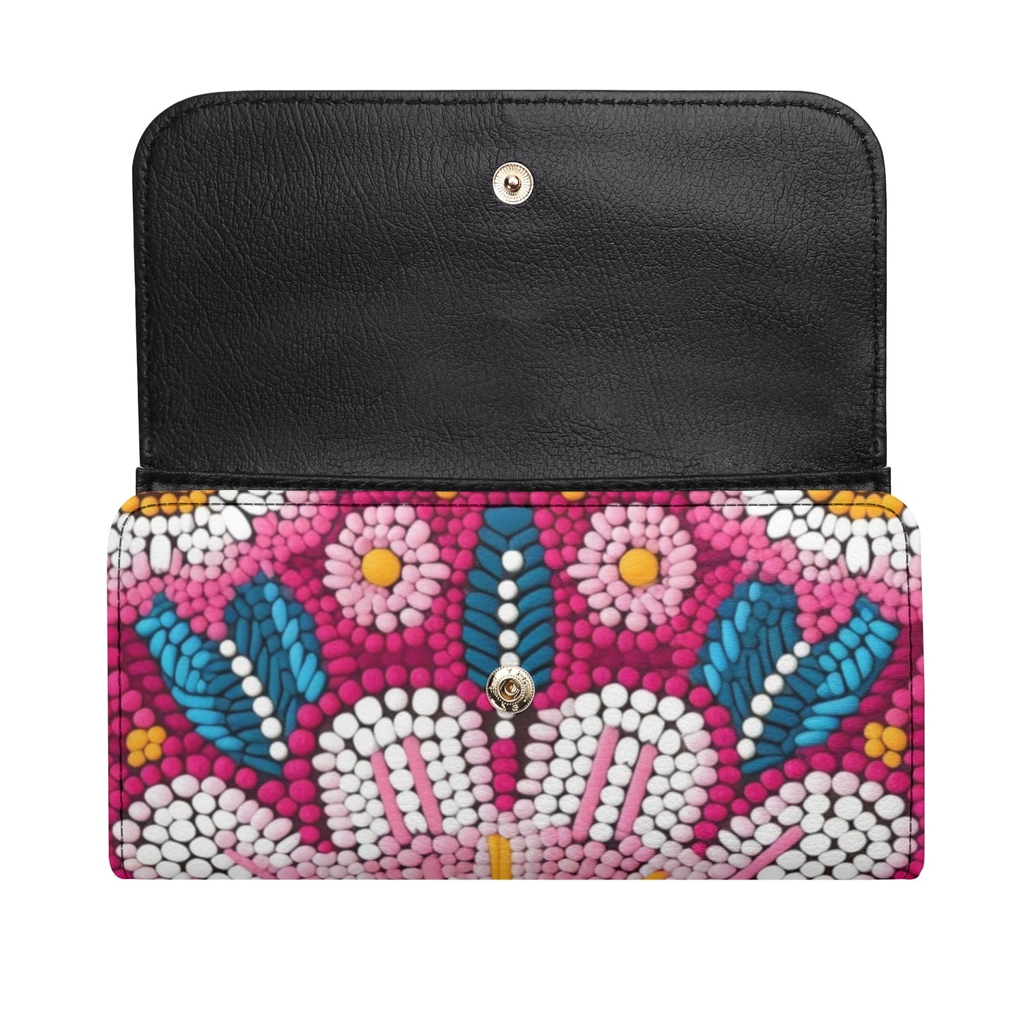 Beaded Flower Print Trifold Wallet