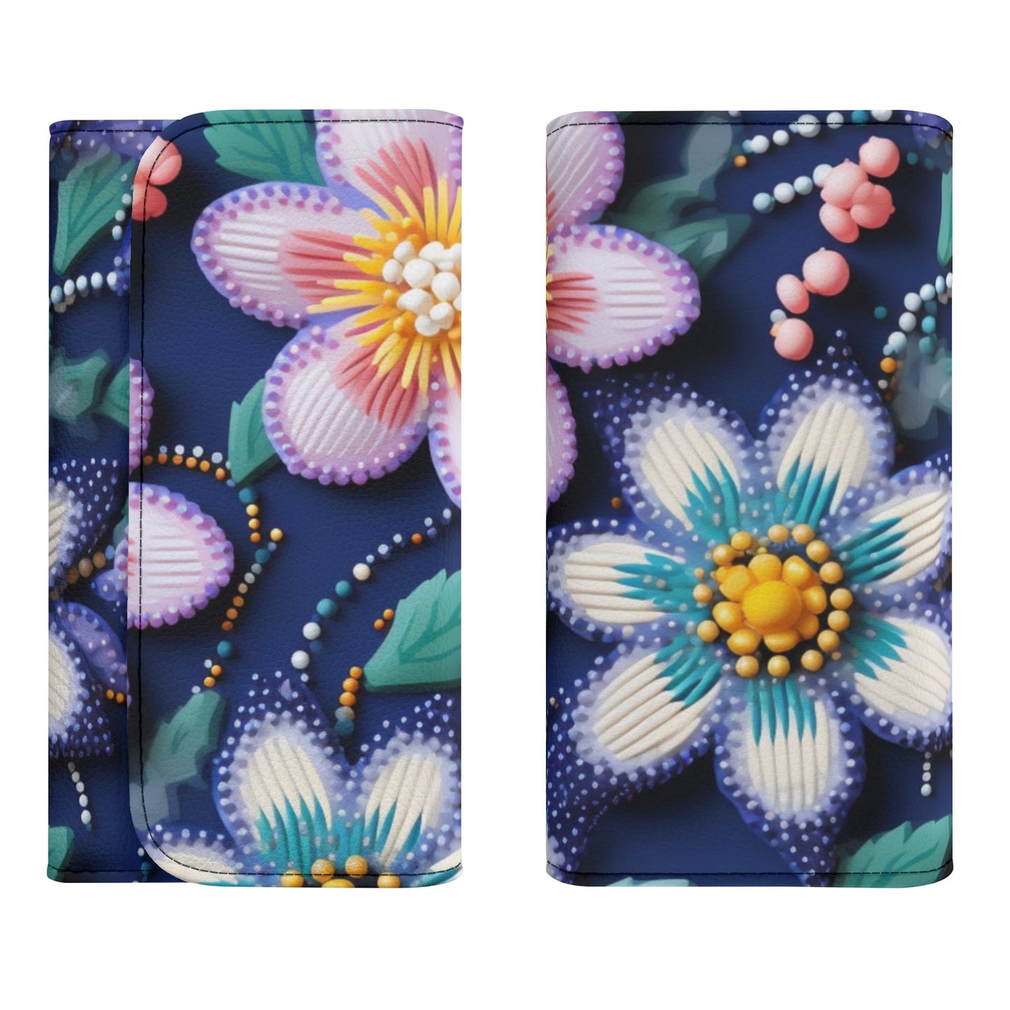 Spring Beaded Print Trifold Wallet