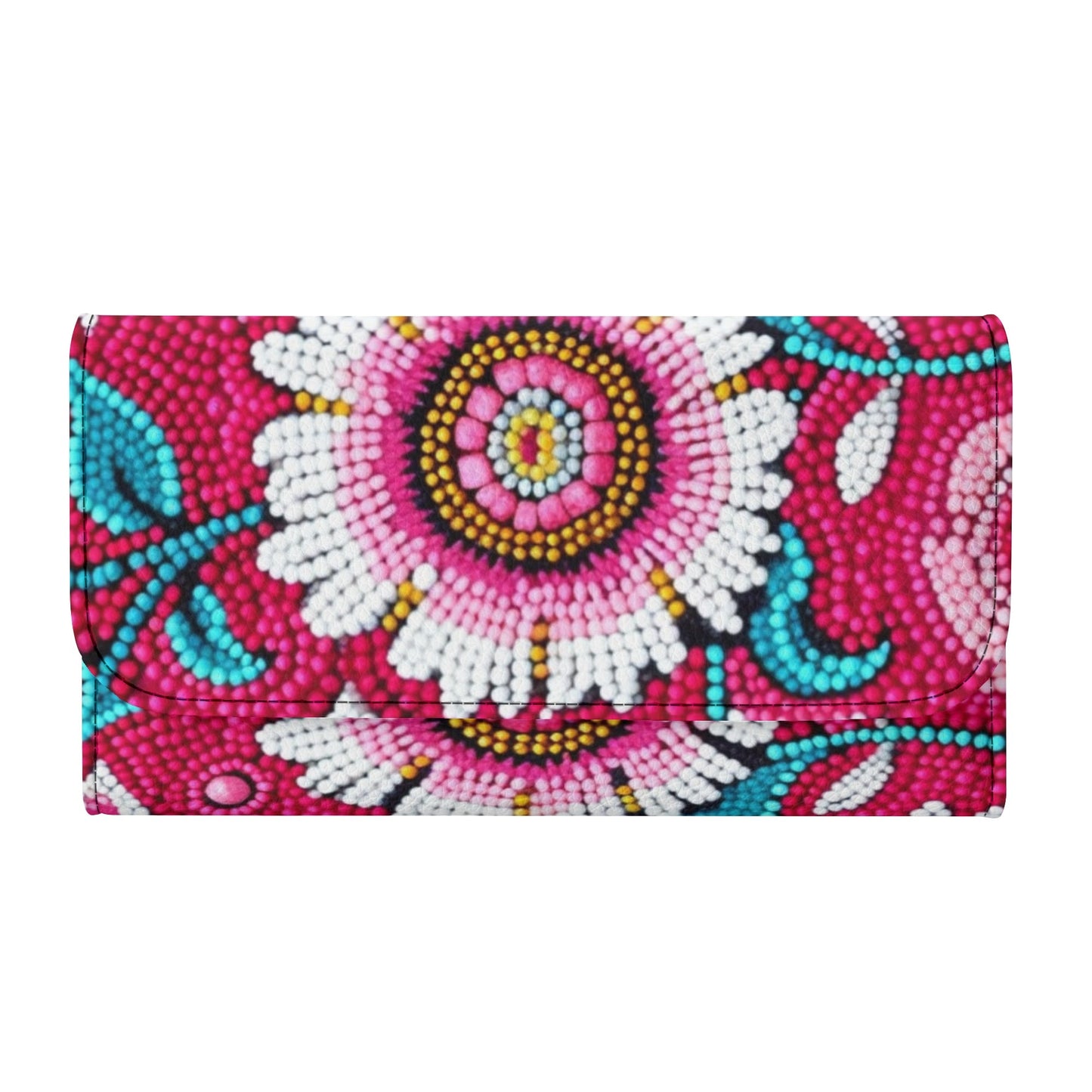 Pink Floral Beaded Trifold Wallet