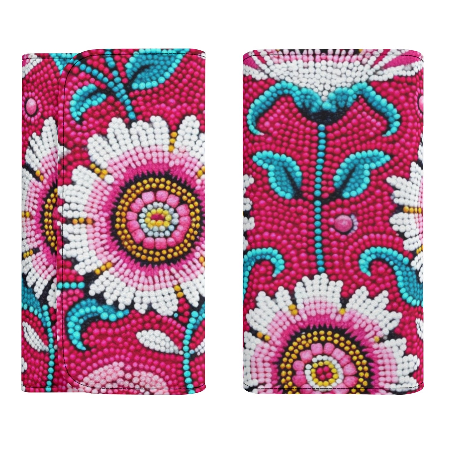 Pink Floral Beaded Trifold Wallet