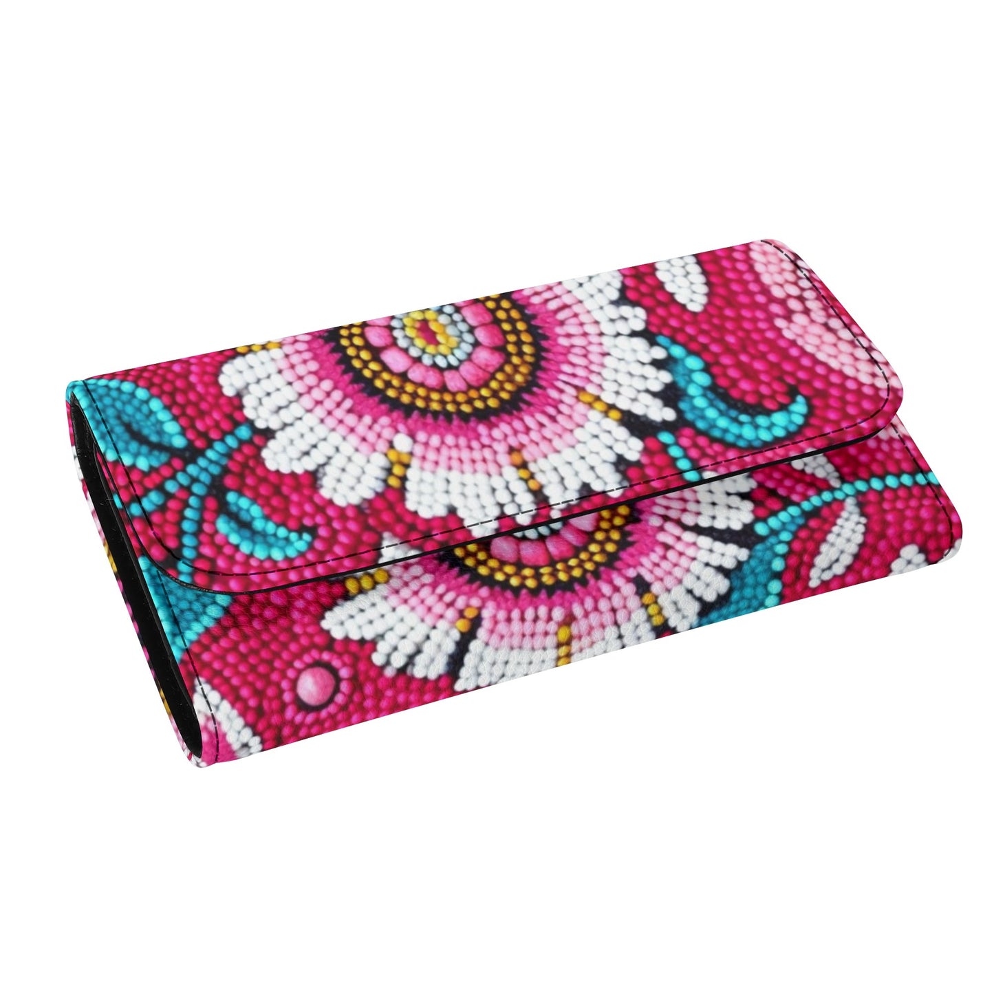 Pink Floral Beaded Trifold Wallet