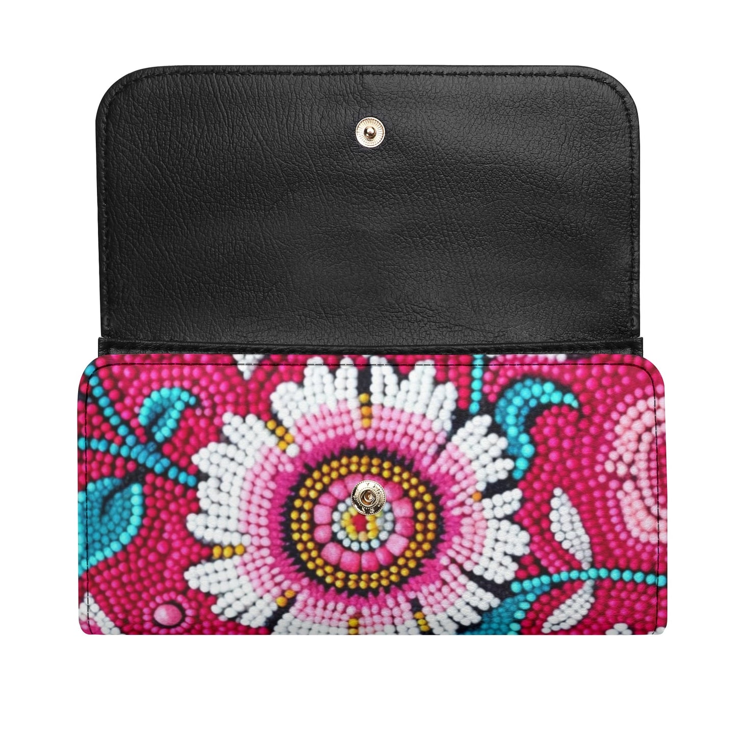 Pink Floral Beaded Trifold Wallet