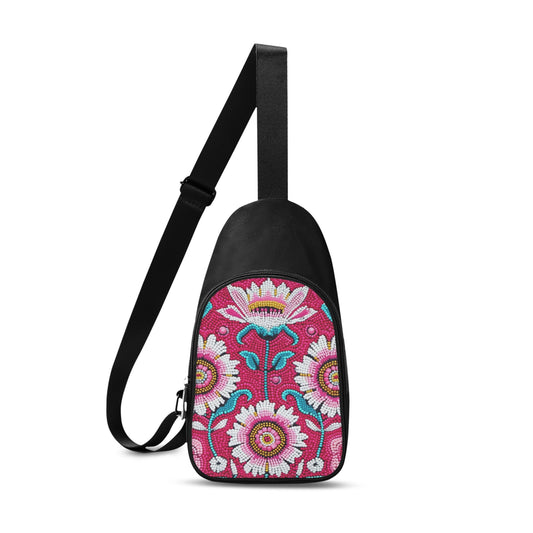 Pink Floral Beaded Print Chest Bag