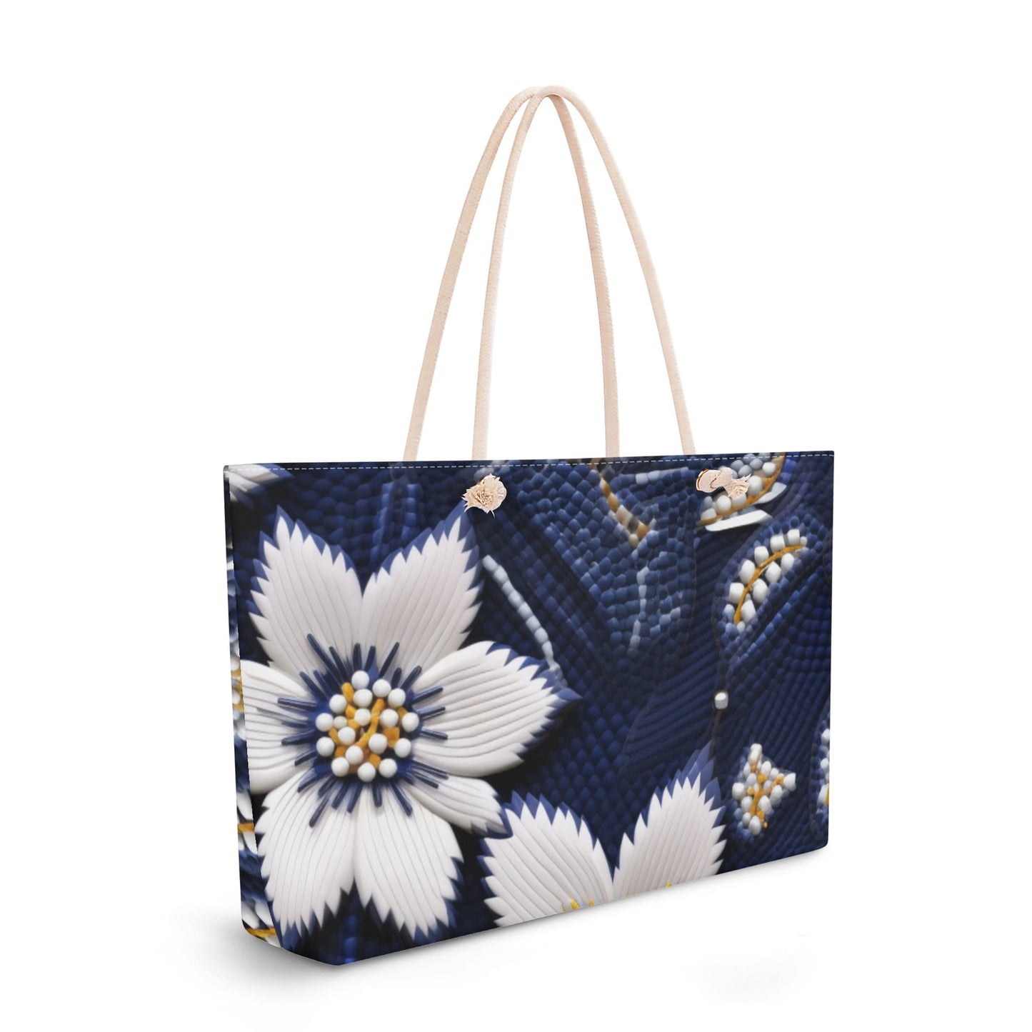 Winter Flower Beaded Weekender Tote Bag