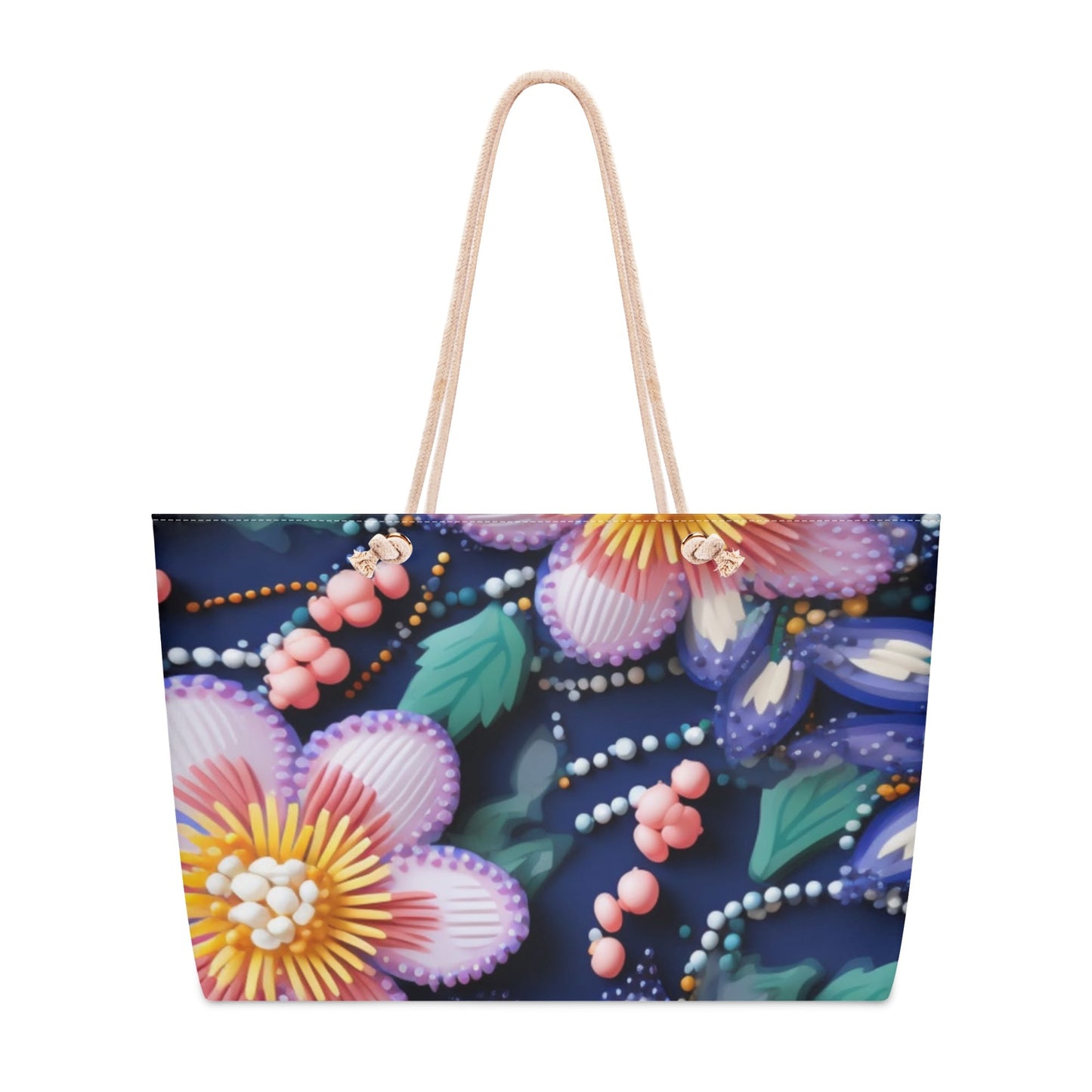 Spring Flower Beaded Weekender Tote Bag