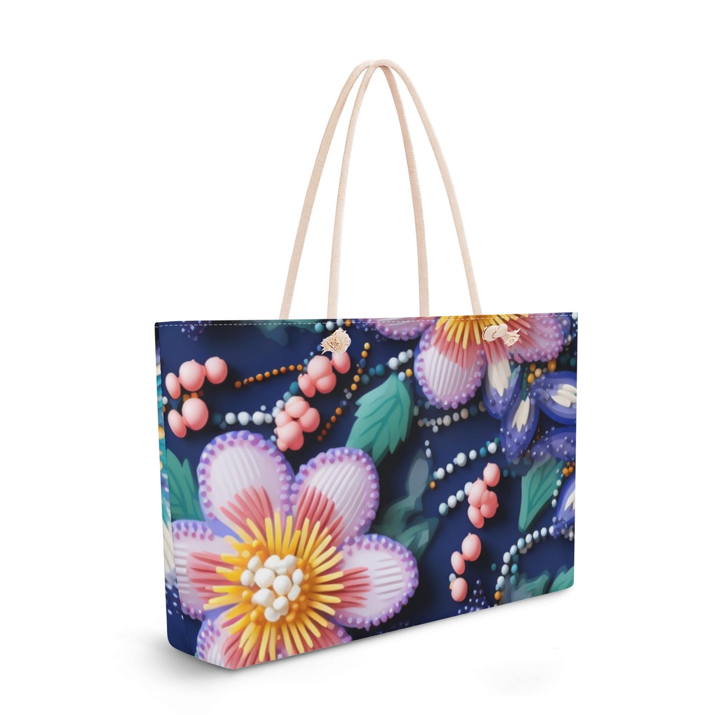 Spring Flower Beaded Weekender Tote Bag