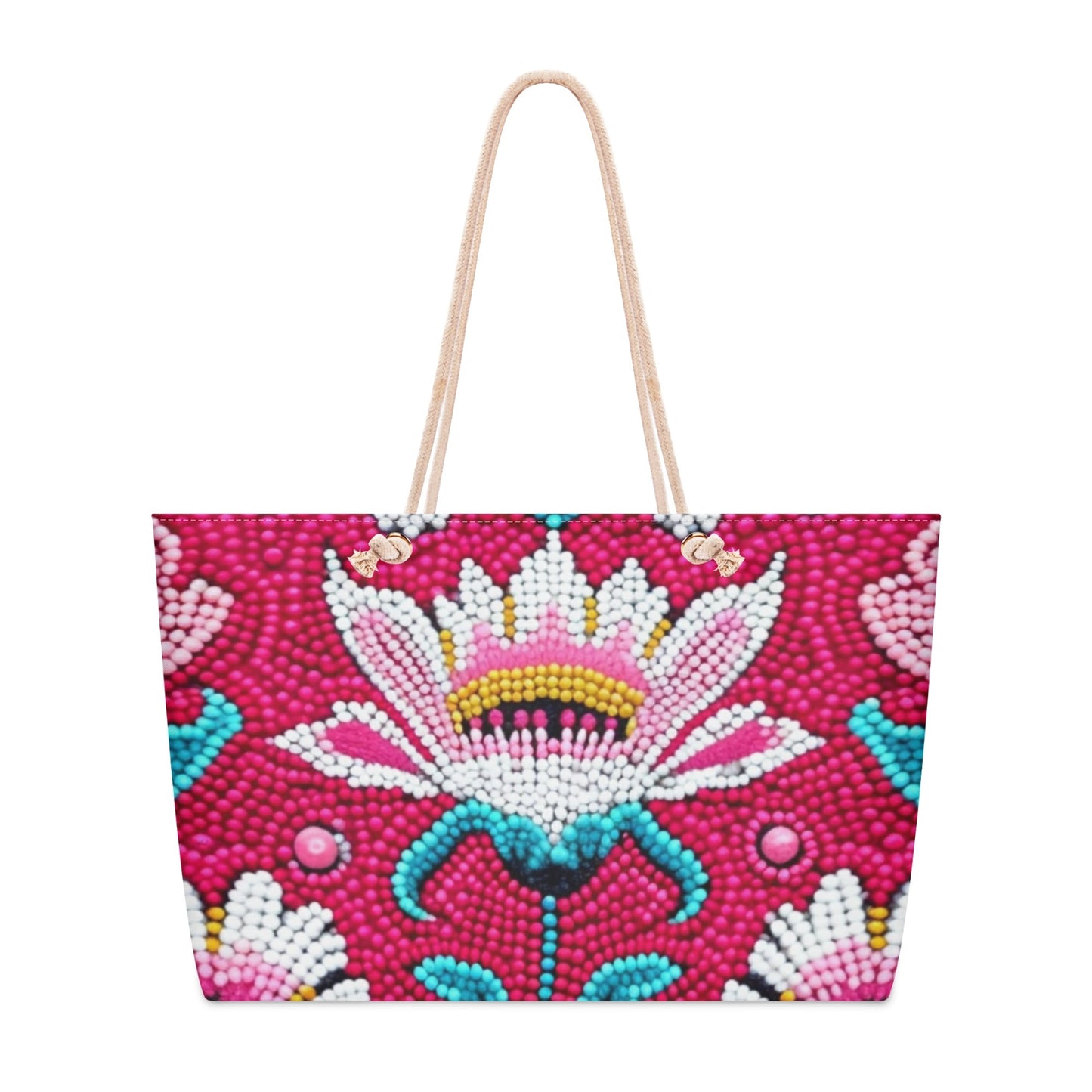 Pink Floral Beaded Weekender Tote