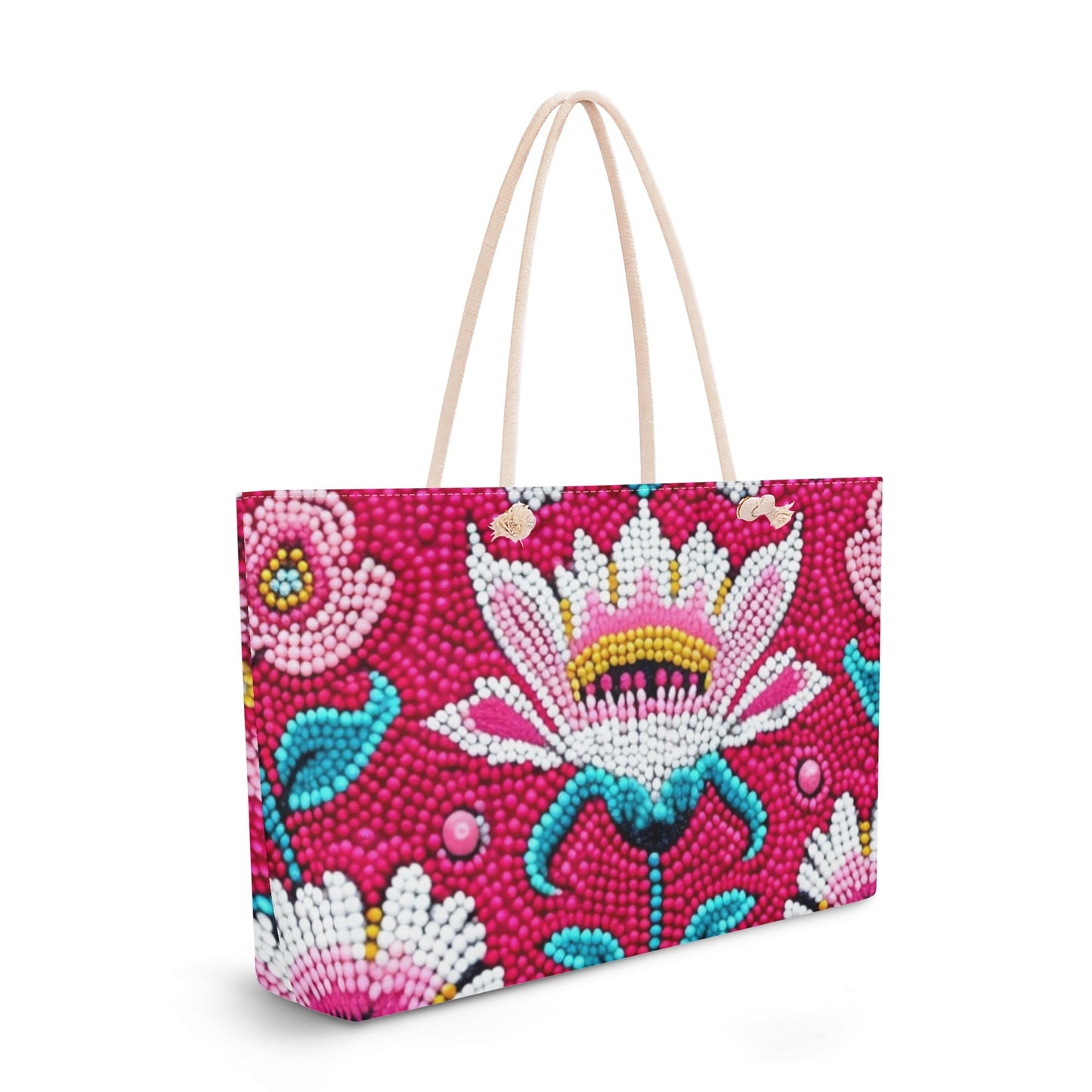 Pink Floral Beaded Weekender Tote