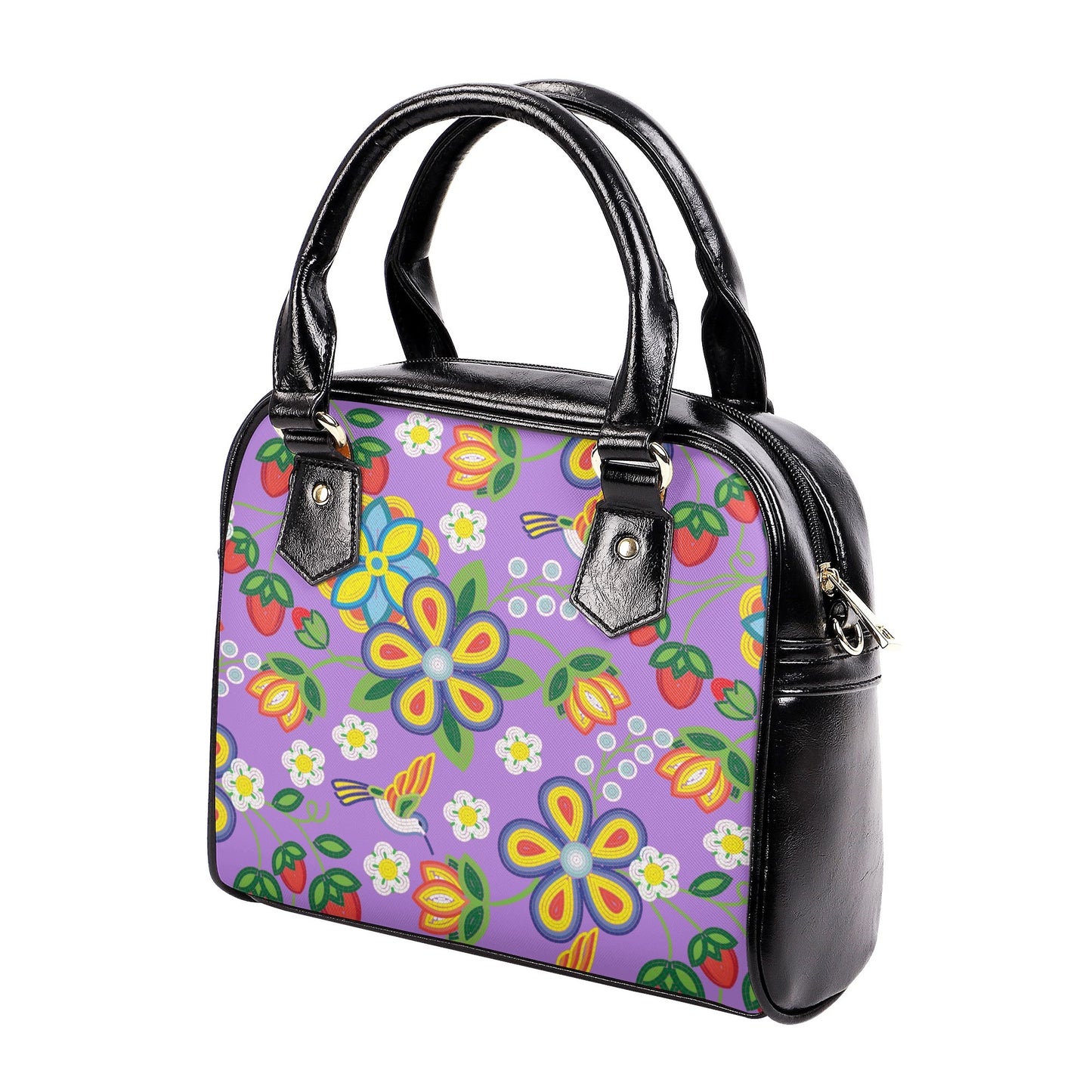 Métis Lavender Floral Beaded PU Shoulder Handbag