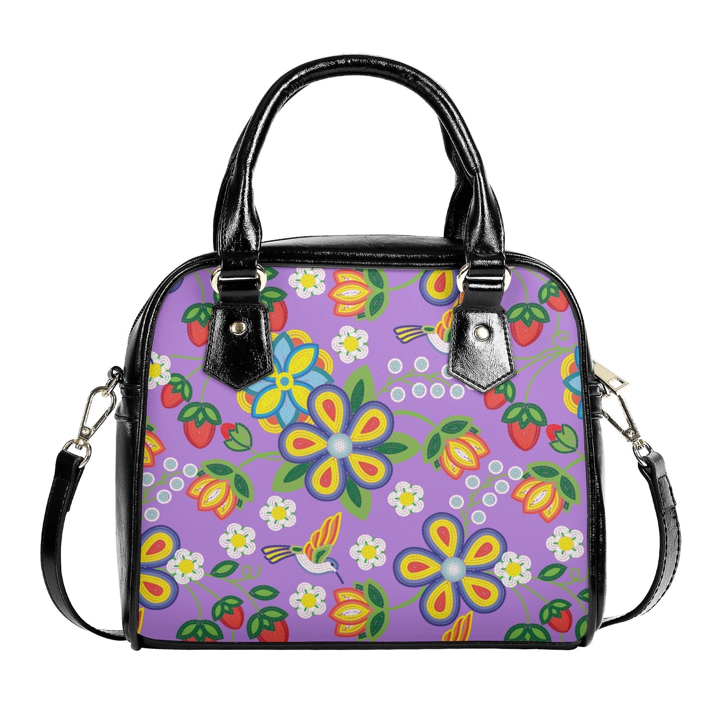 Métis Lavender Floral Beaded PU Shoulder Handbag