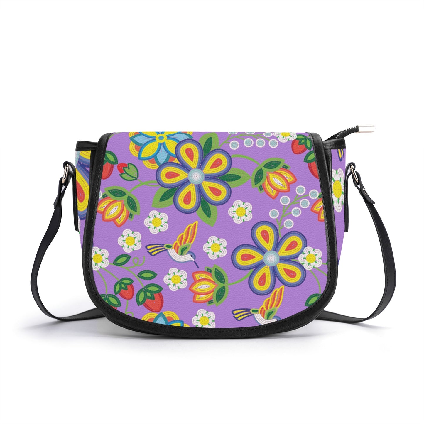 Métis Lavender Floral Beaded PU Saddle Bag