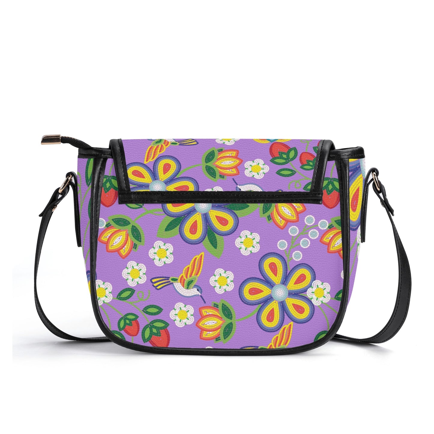 Métis Lavender Floral Beaded PU Saddle Bag