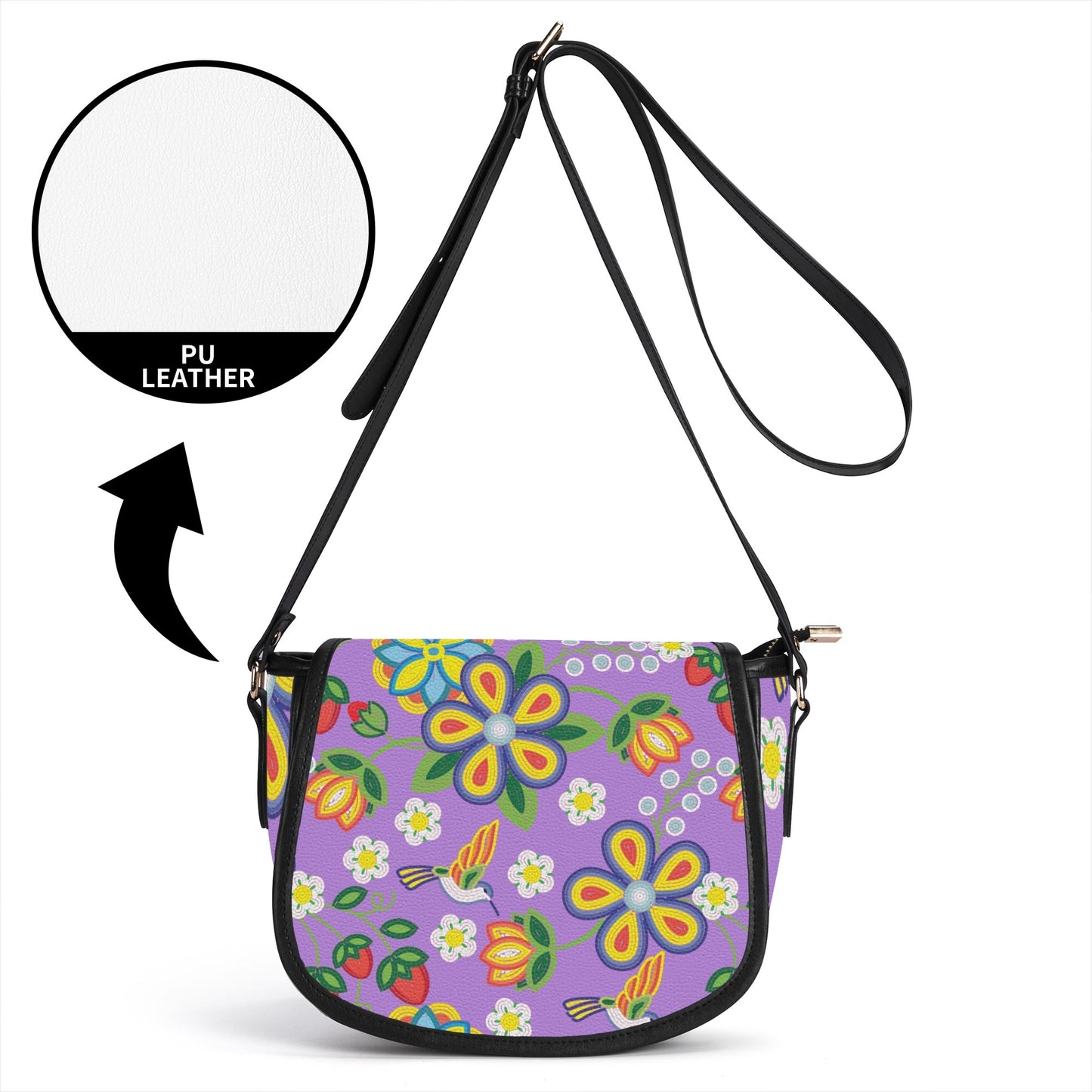 Métis Lavender Floral Beaded PU Saddle Bag