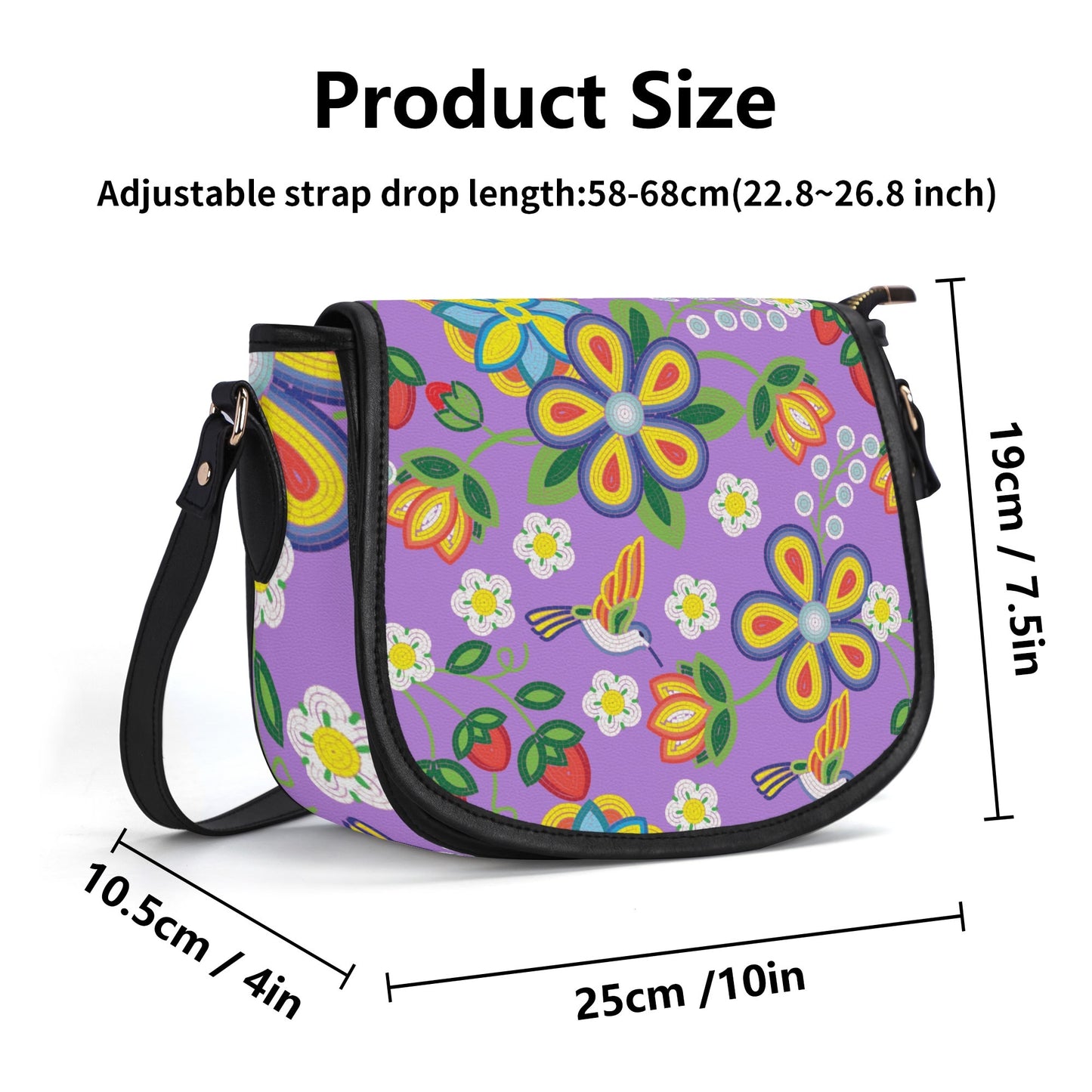 Métis Lavender Floral Beaded PU Saddle Bag