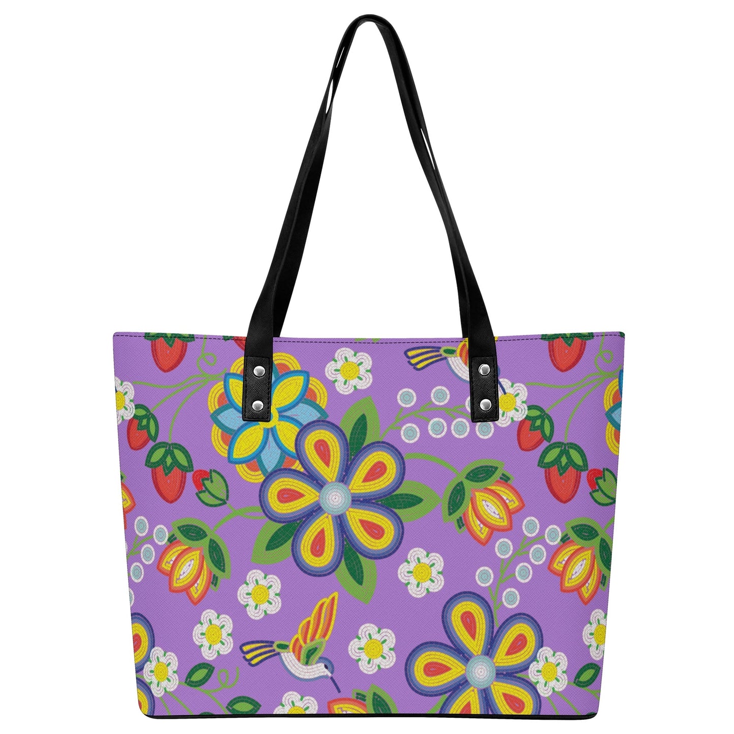 Métis Lavender Floral Beaded PU Tote Bag