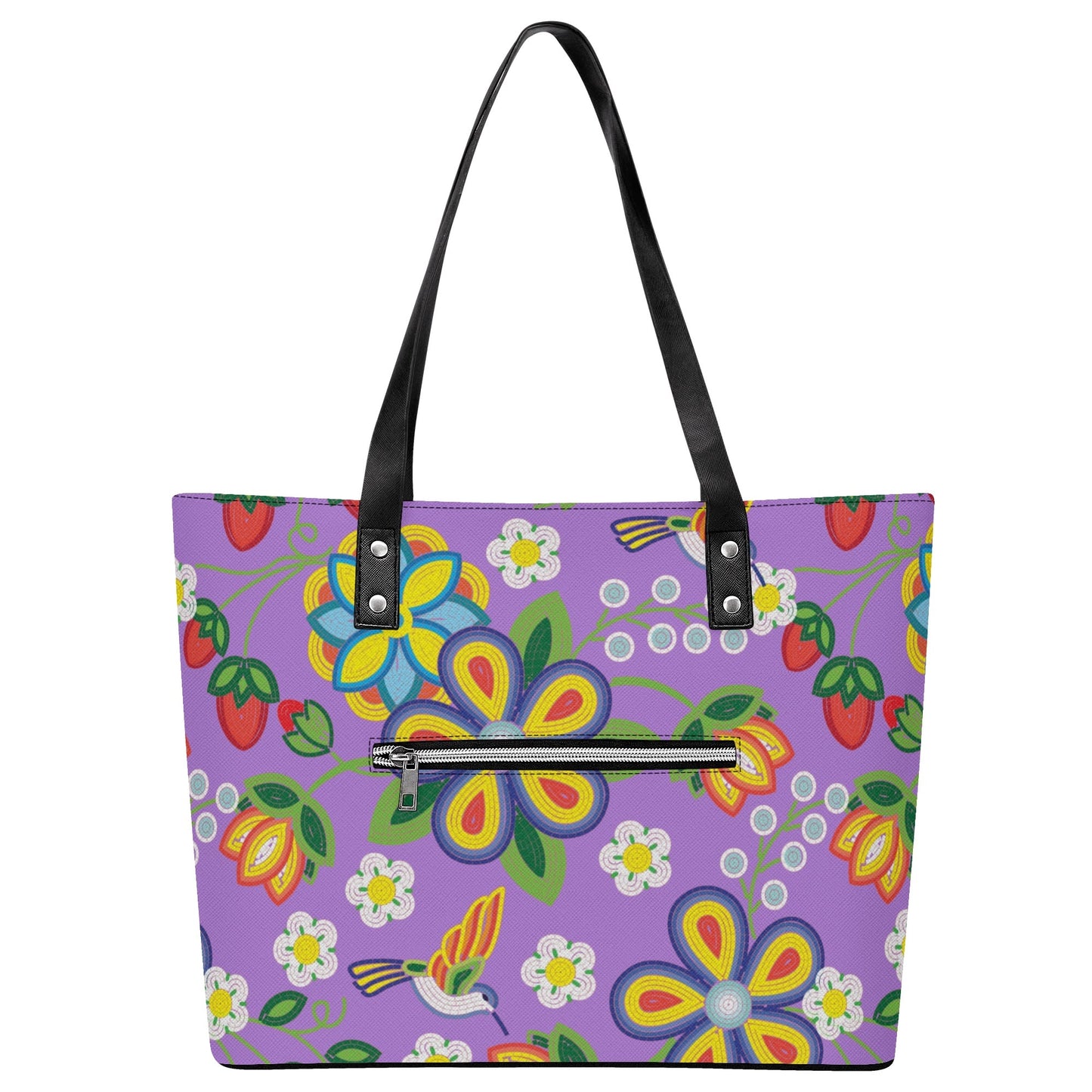Métis Lavender Floral Beaded PU Tote Bag