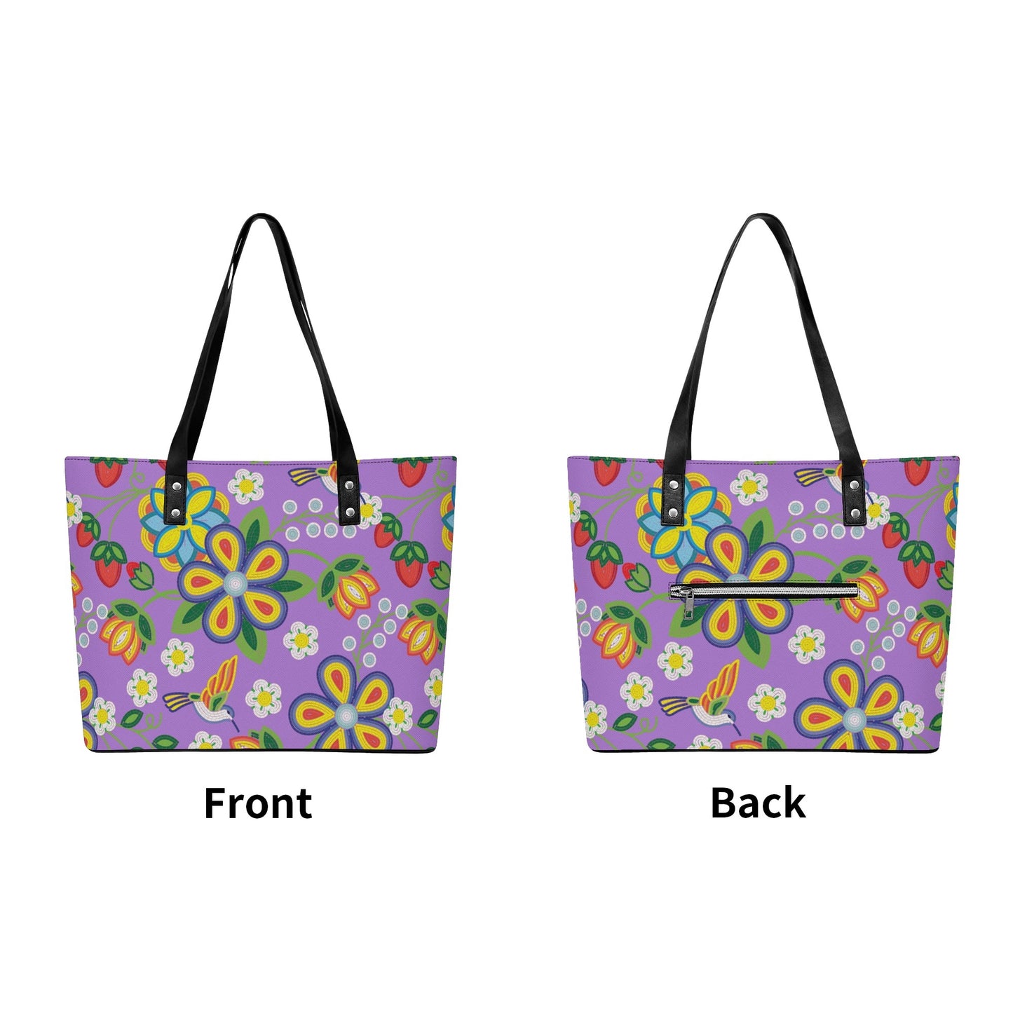 Métis Lavender Floral Beaded PU Tote Bag