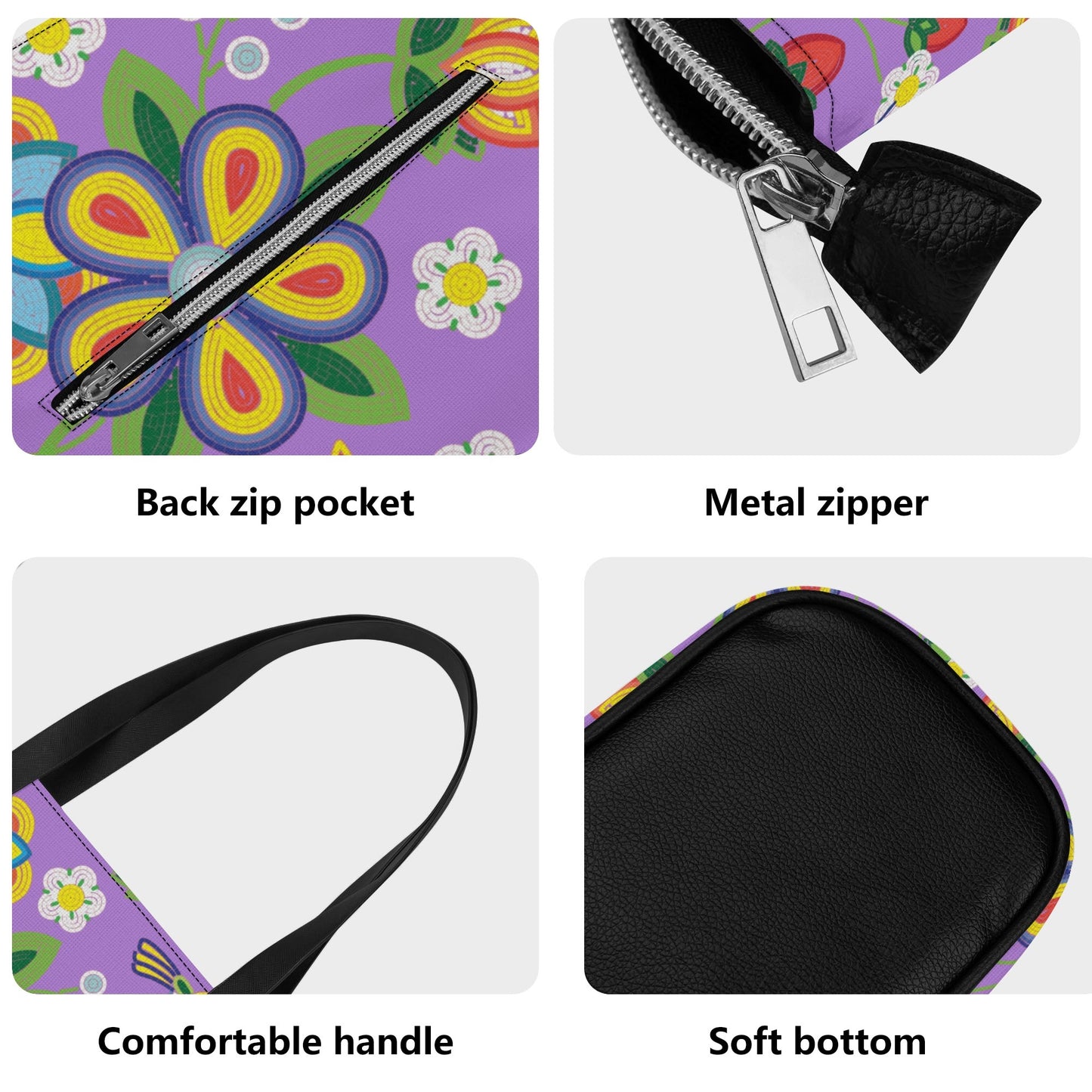 Métis Lavender Floral Beaded PU Tote Bag