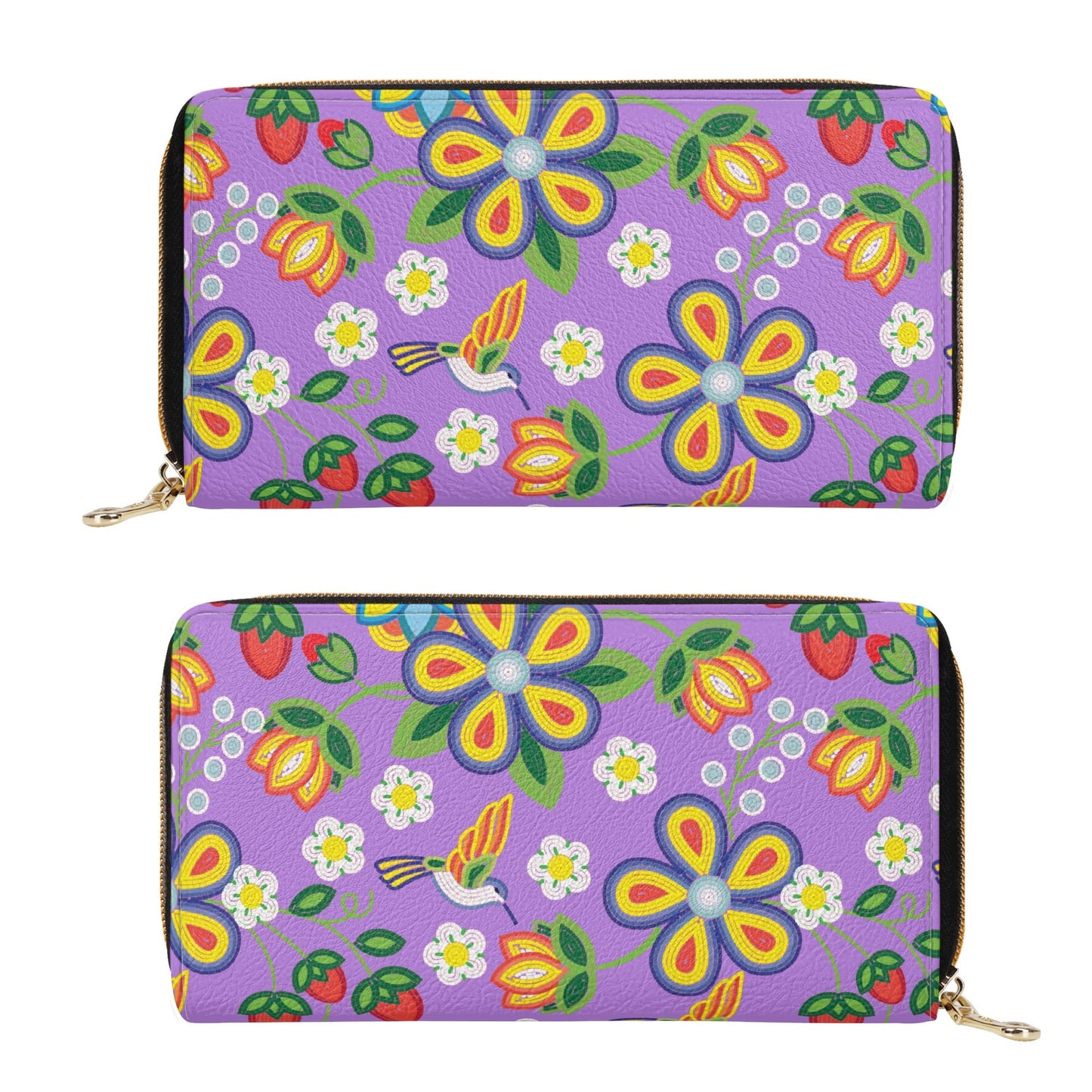 Métis Lavender Floral Beaded PU Zipper Wallet