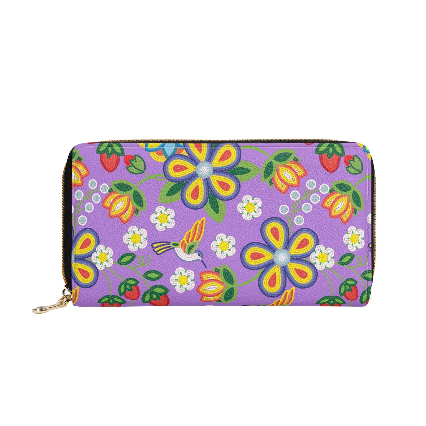 Métis Lavender Floral Beaded PU Zipper Wallet
