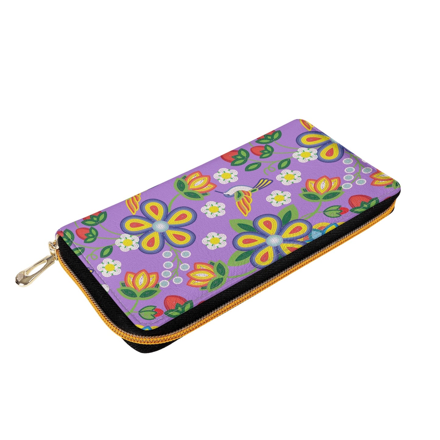 Métis Lavender Floral Beaded PU Zipper Wallet