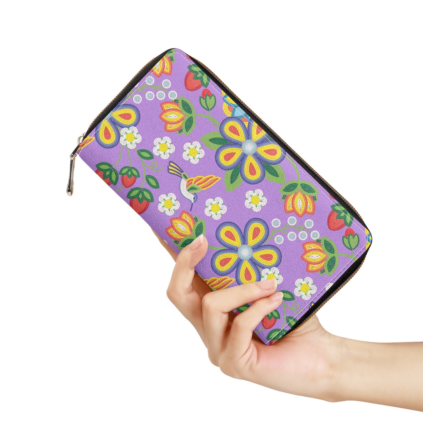 Métis Lavender Floral Beaded PU Zipper Wallet