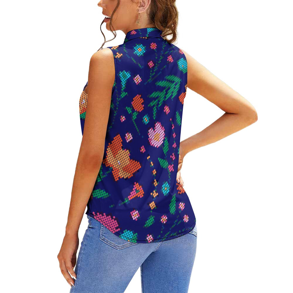 Métis Dotted Floral Sleeveless Tie Front Top